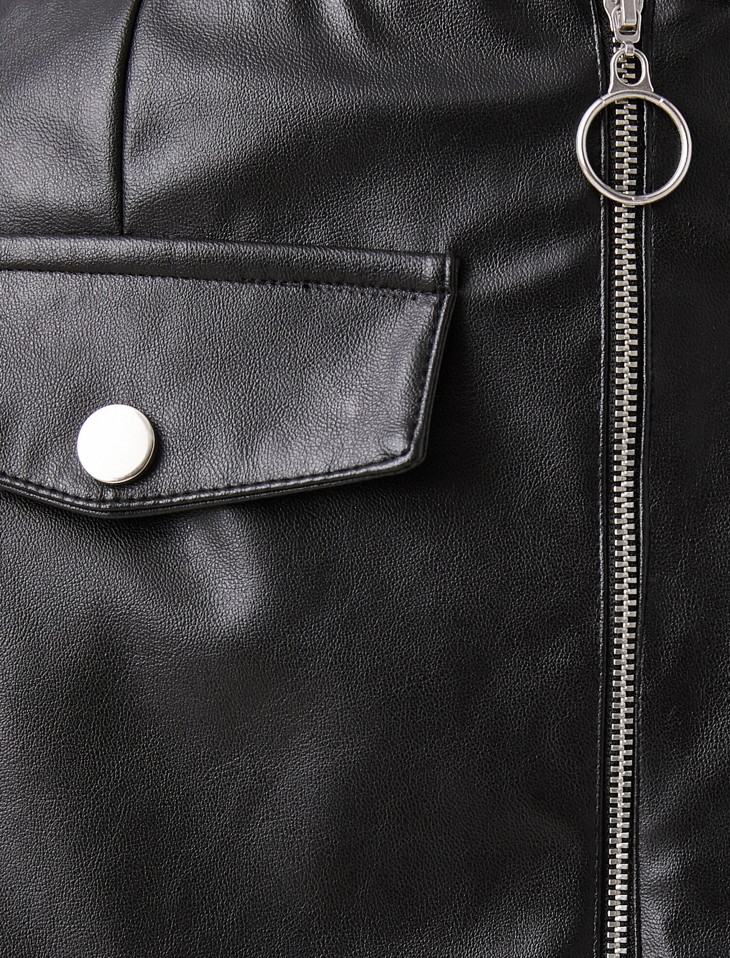   Deri Görünümlü Cepli Mini Etek