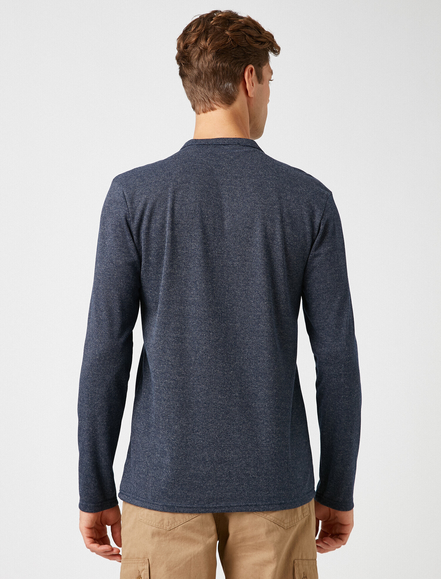   Bisiklet Yaka Düğme Detaylı Uzun Kollu Tişört