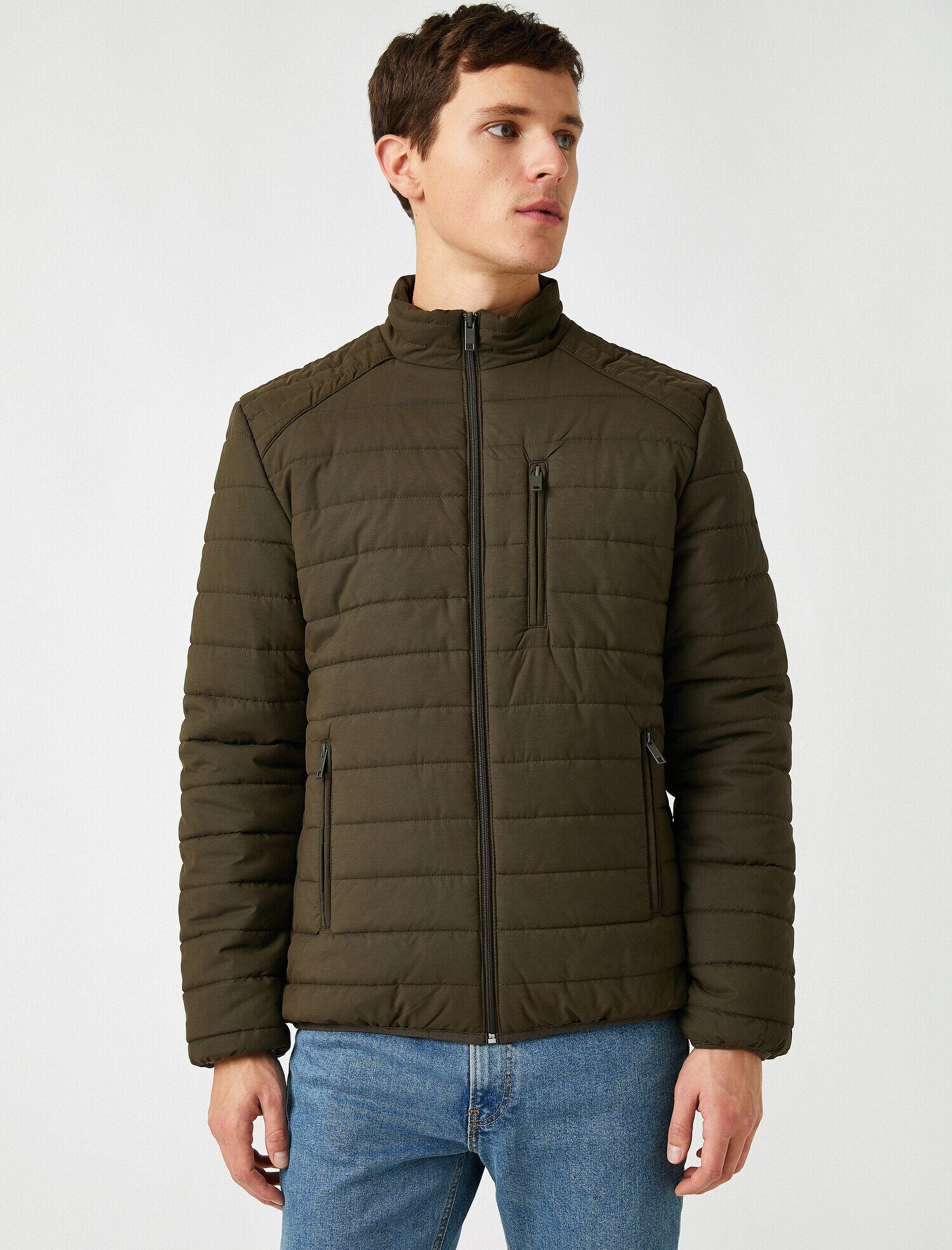 Dik Yaka Cepli İnce Mont