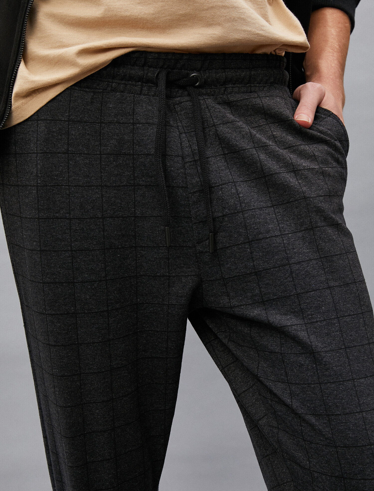   Kareli Beli Bağlamalı Eşofman Altı