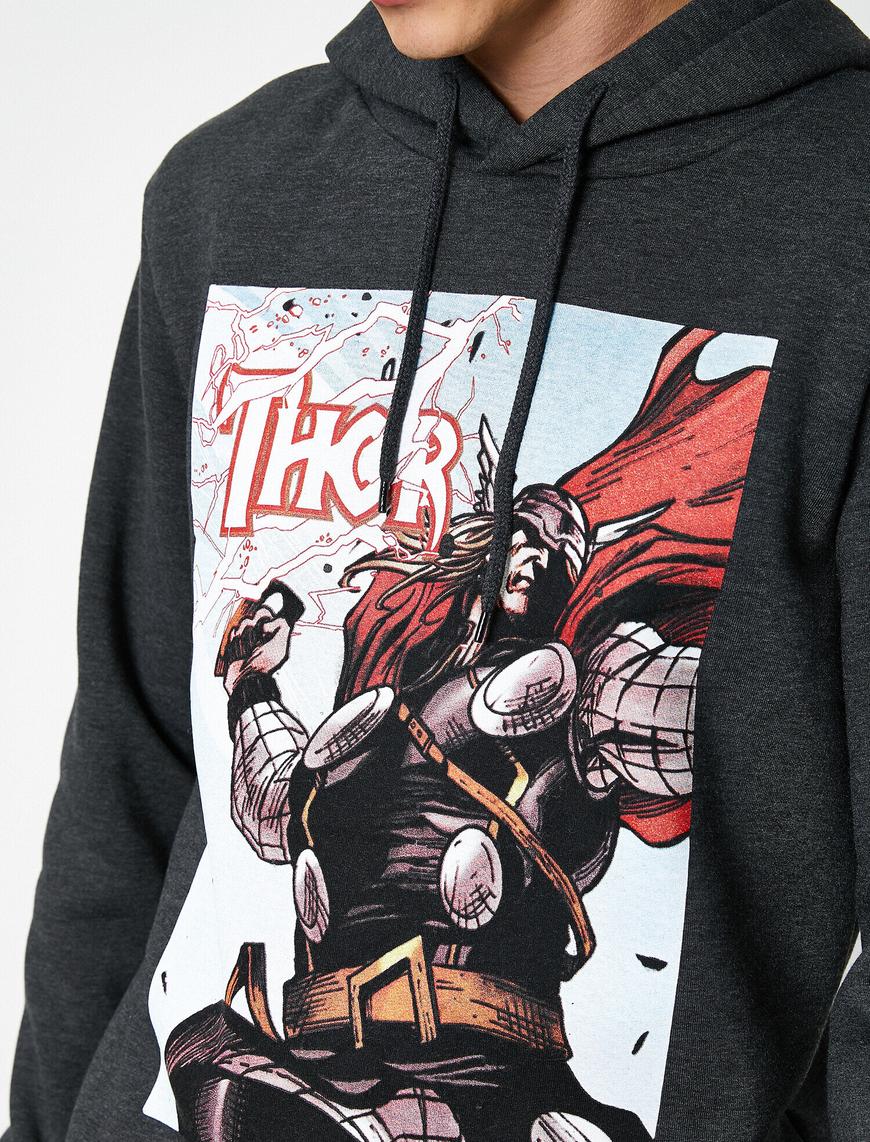   Kapüşonlu Pamuklu Thor Lisanslı Baskılı Sweatshirt