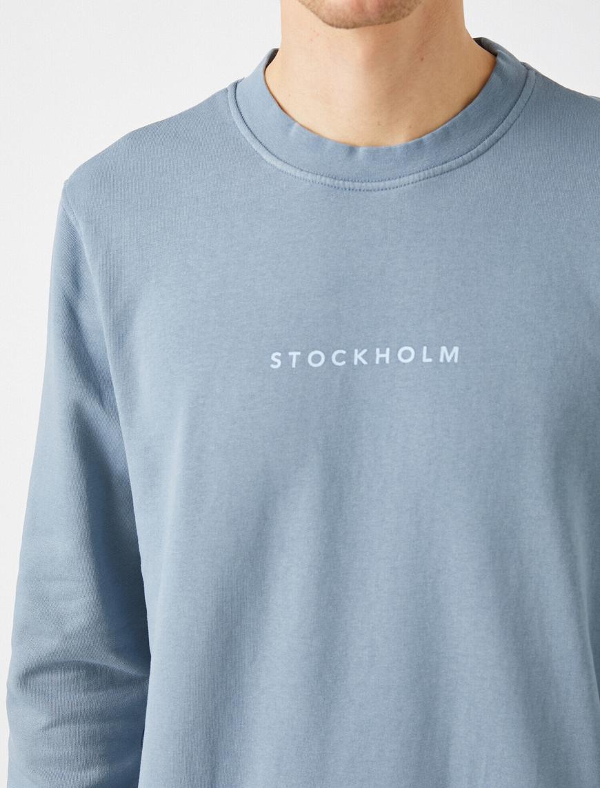   Yazılı Baskılı Bisiklet Yaka Uzun Kollu Sweatshirt