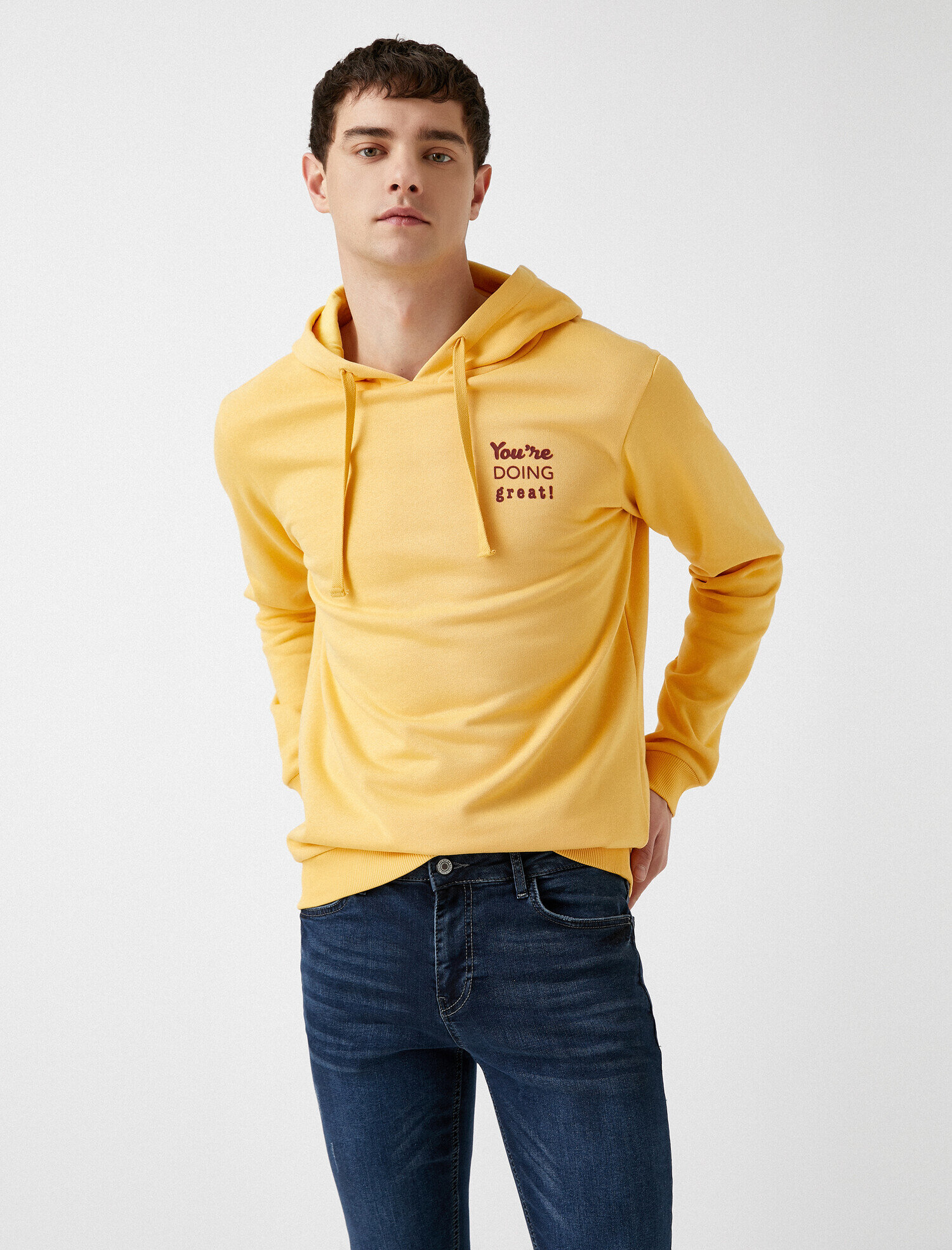   Pamuklu Baskılı Kapüşonlu Uzun Kollu Sweatshirt