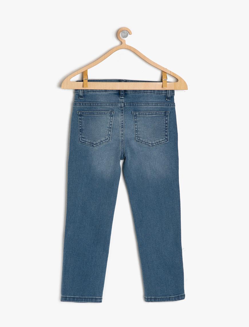 Erkek Çocuk Yırtık Kot Pantolon Dar Paça Pamuklu - Slim Jean