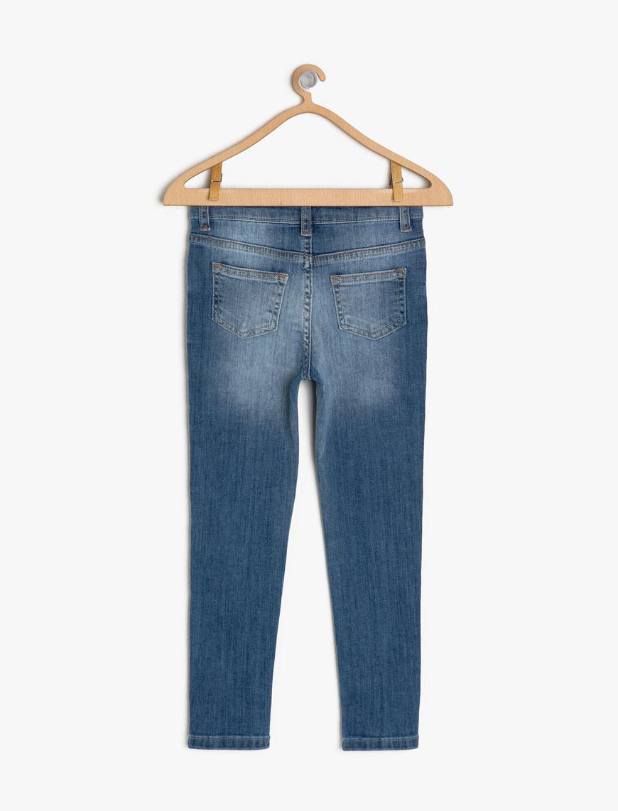  Kız Çocuk Kot Pantolon Pamuklu Aplike Detaylı - Skinny Jean