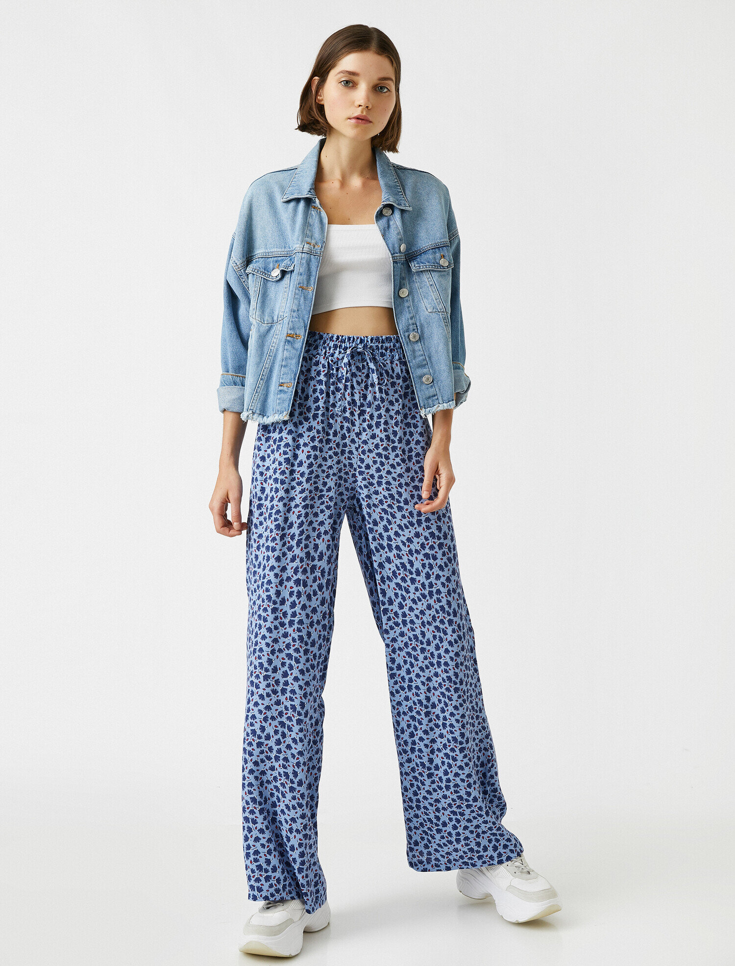   Desenli Beli Lastikli Dökümlü Pantolon