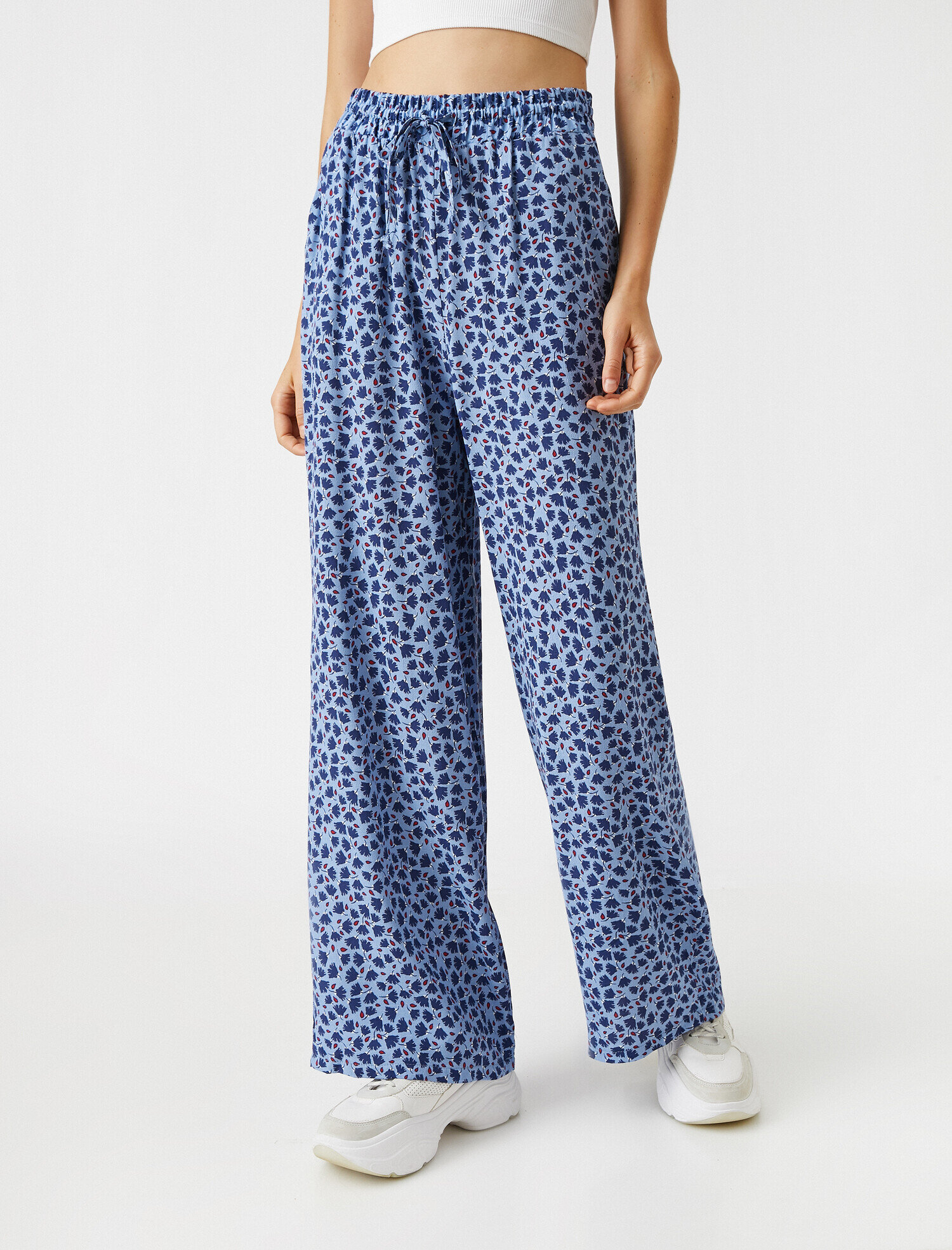   Desenli Beli Lastikli Dökümlü Pantolon