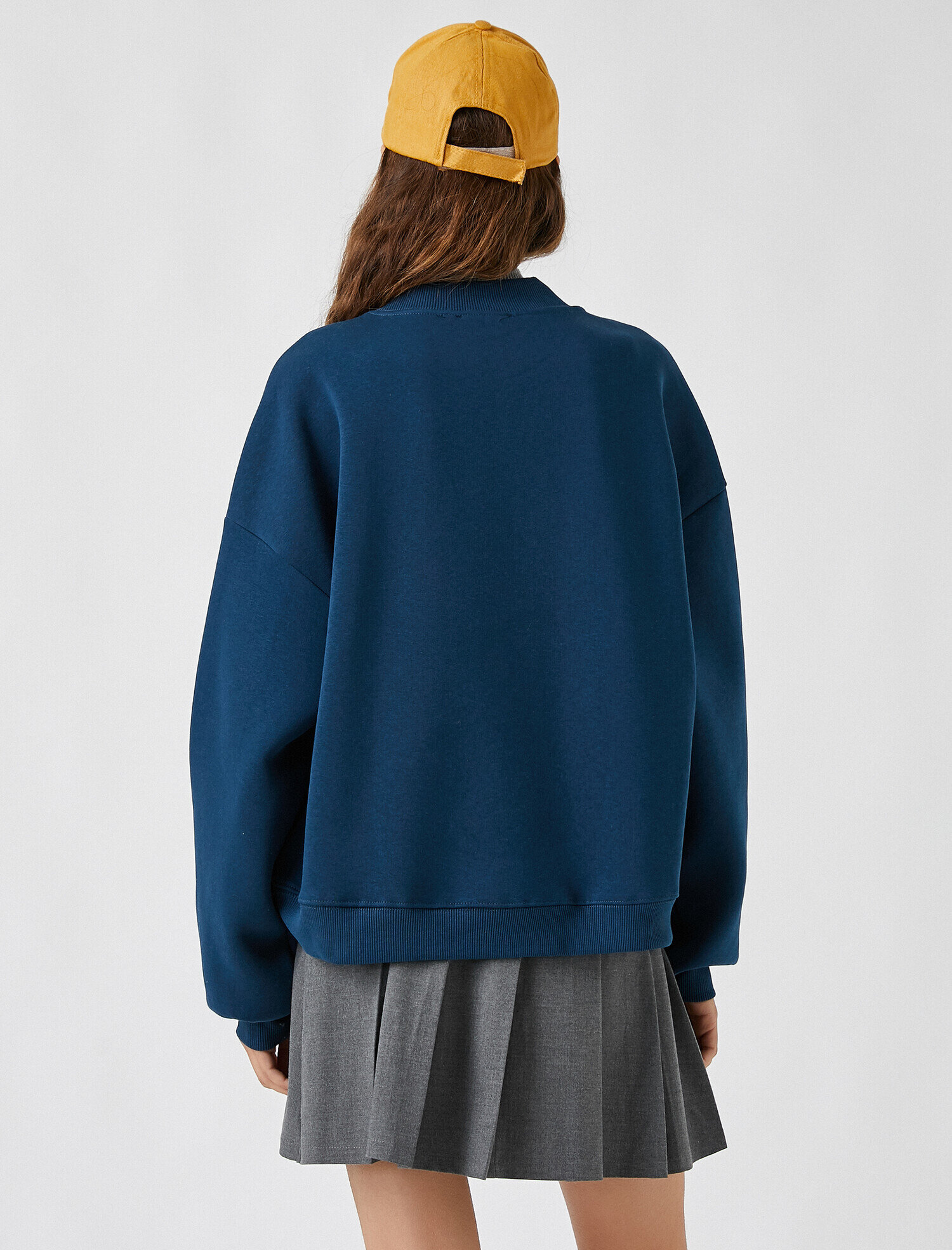   Yarım Balıkçı Baskılı Oversize Sweatshirt İçi Polarlı