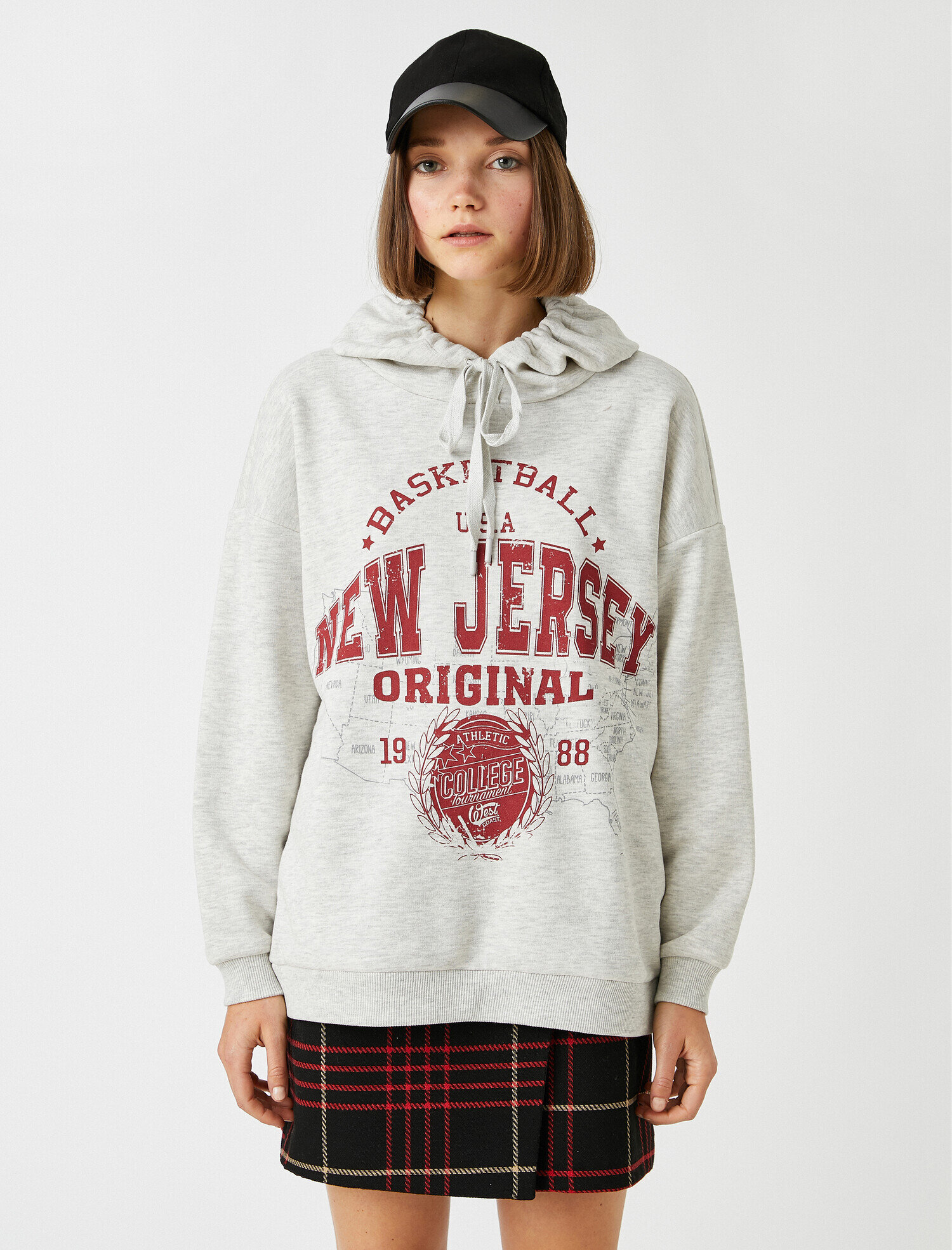   Baskılı Kapüşonlu Kolej Sweatshirt