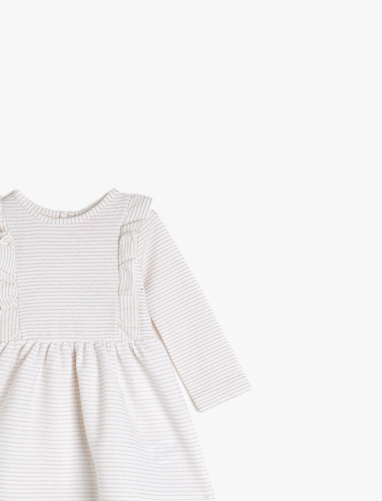  Kız Bebek Bisiklet Yaka Uzun Kollu Çizgili Fırfırlı Elbise