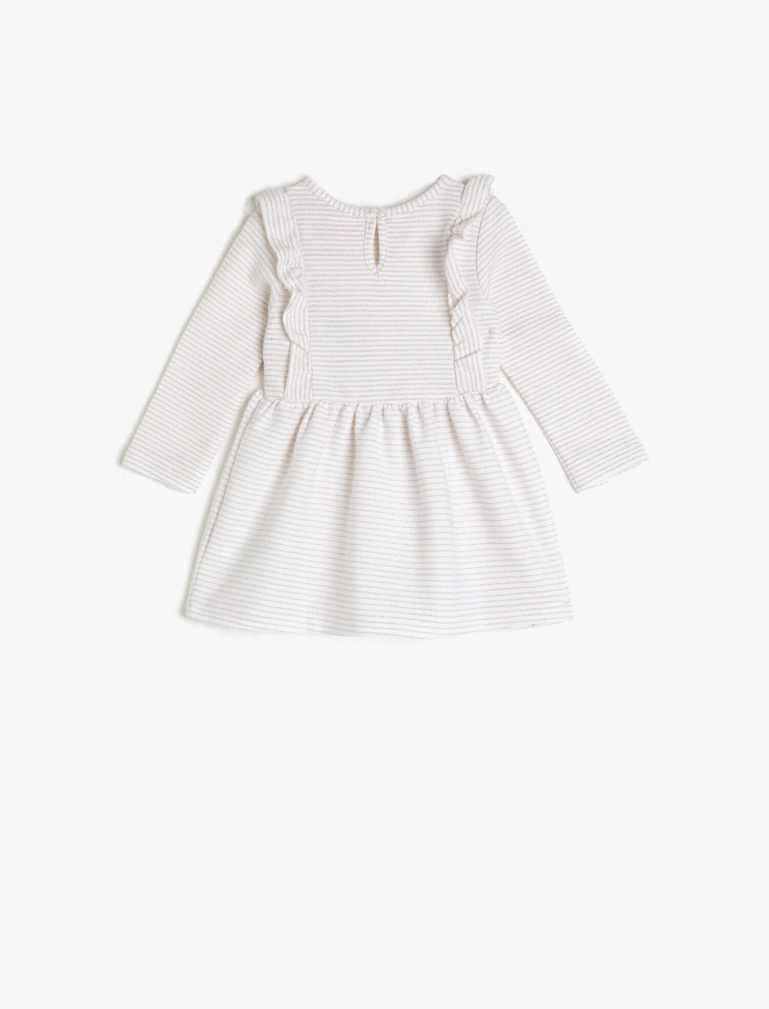  Kız Bebek Bisiklet Yaka Uzun Kollu Çizgili Fırfırlı Elbise
