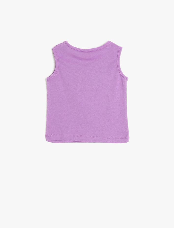 Kız Bebek Bisiklet Yaka Kolsuz Sim Detaylı Tişört