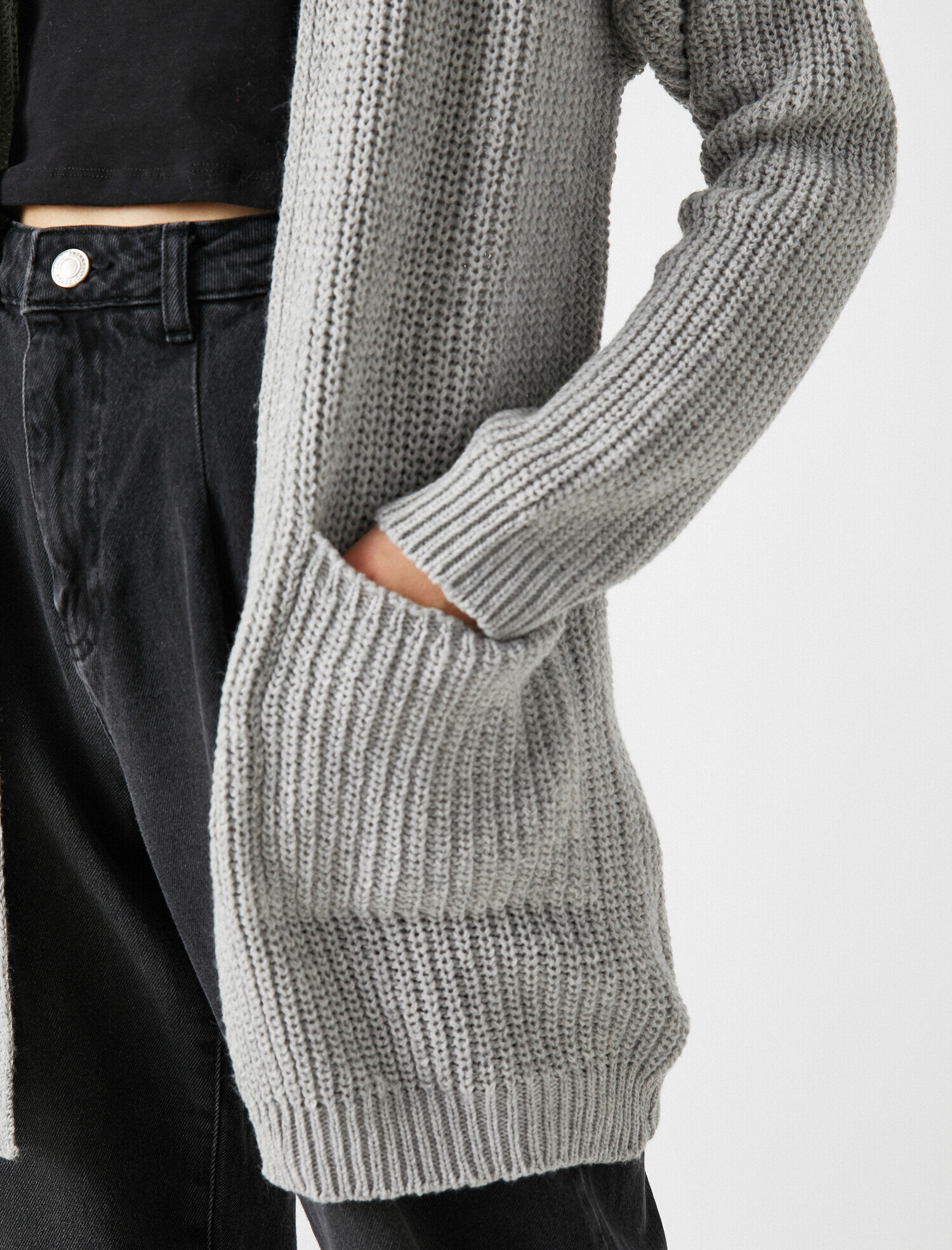   Cepli Uzun Kollu Triko Hırka