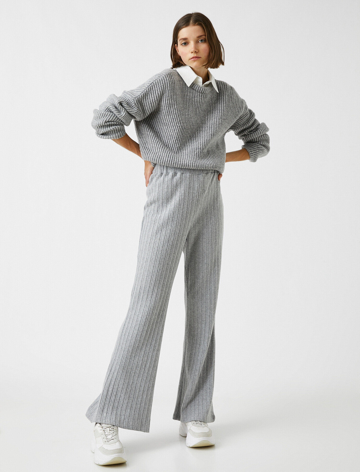   Yüksek Bel Bol Paça Pantolon Fitilli