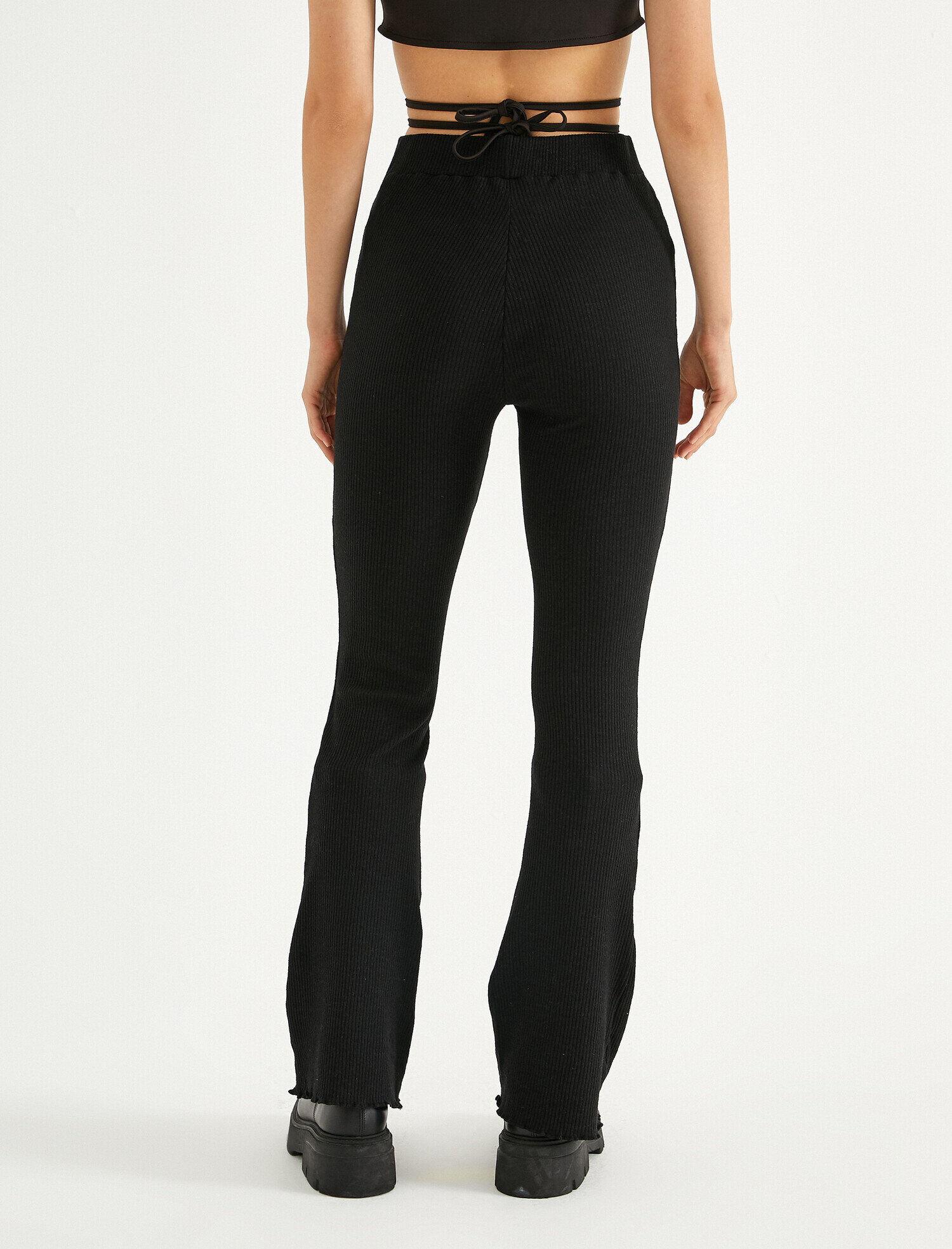   İspanyol Paça Pantolon Yüksek Bel Fitilli