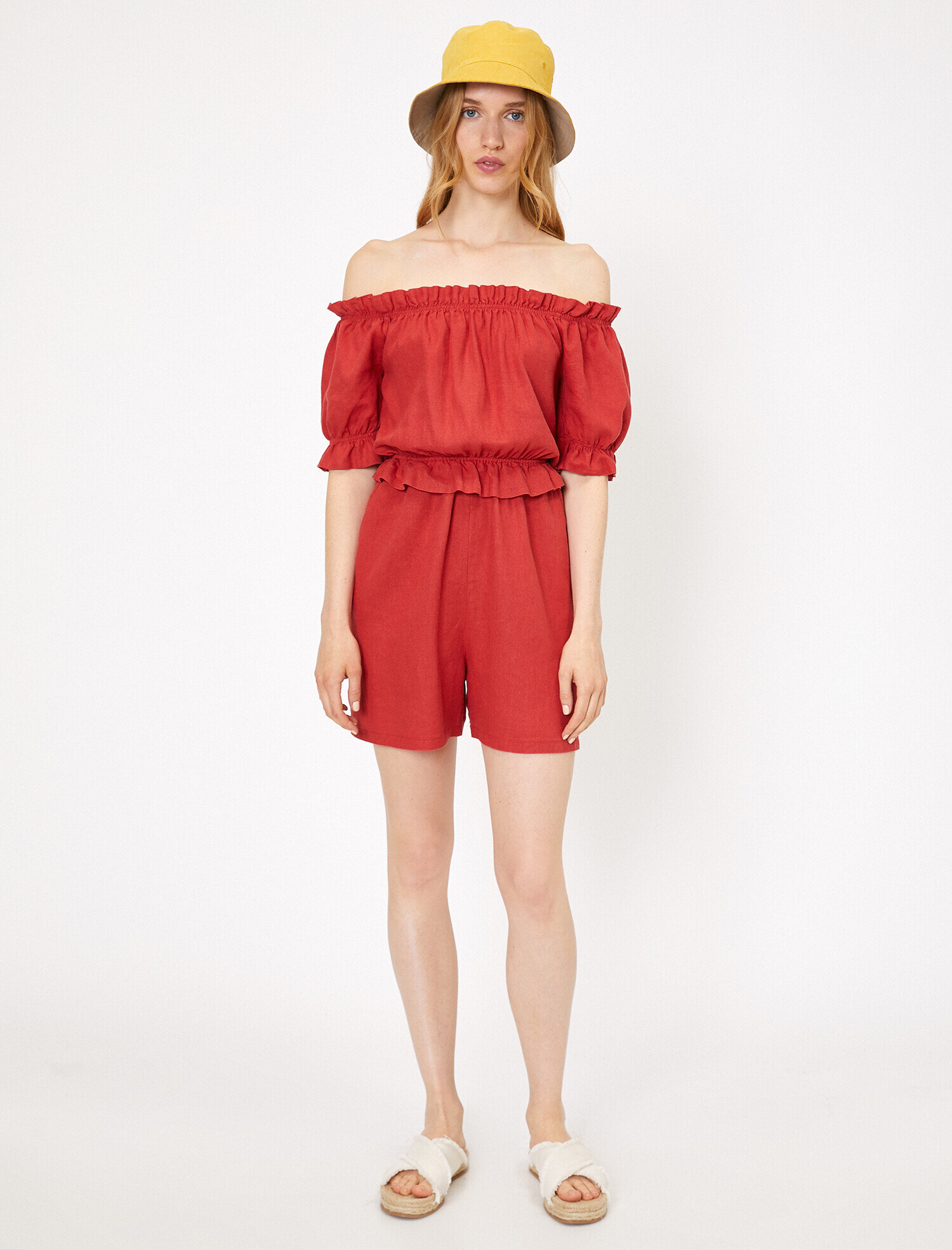 Omzu Açık Tulum Keten Karışımlı