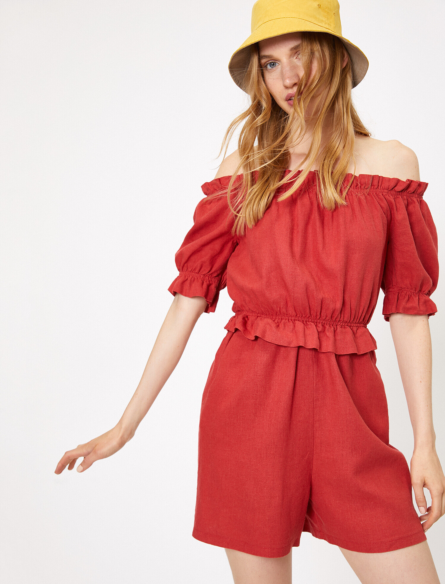 Omzu Açık Tulum Keten Karışımlı