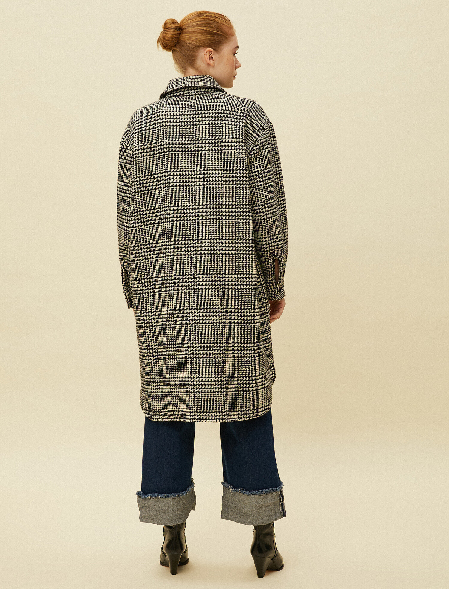 Gömlek Ceket Kazayağı Desenli Uzun Kaşe