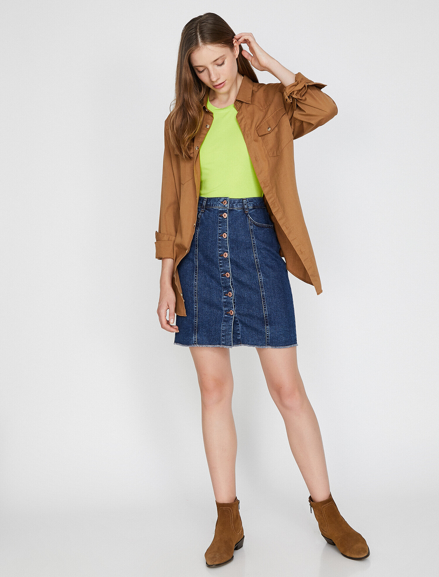   Düğme Detaylı Jean Etek