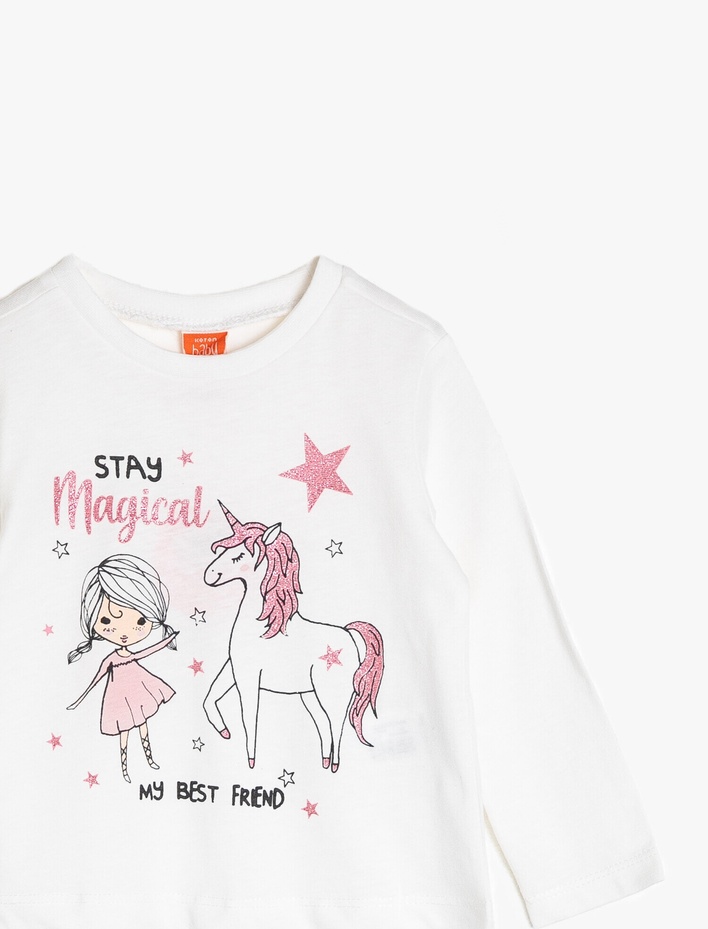 Kız Bebek Baskılı Tişört Uzun Kollu