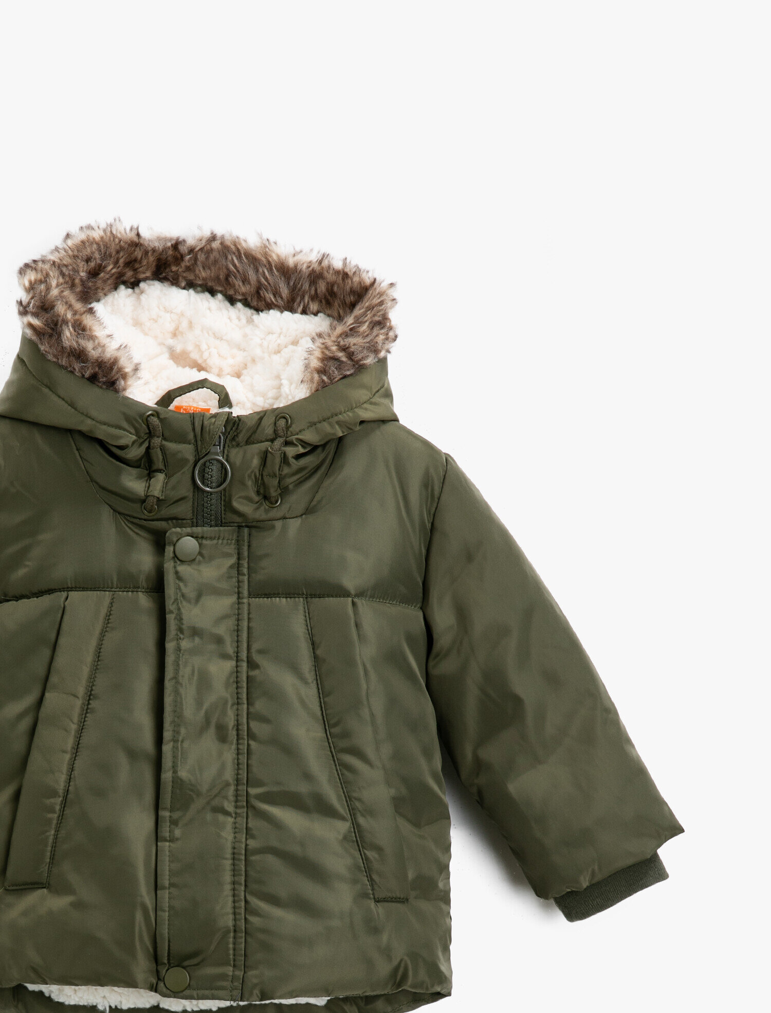  Erkek Bebek Suni Kürk Kapüşonlu Fermuarlı Düğmeli Kaban