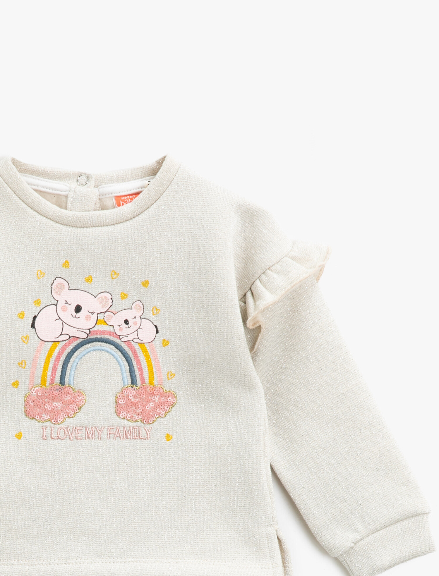  Kız Bebek Pullu Baskılı Pamuklu Bisiklet Yaka Sweatshirt