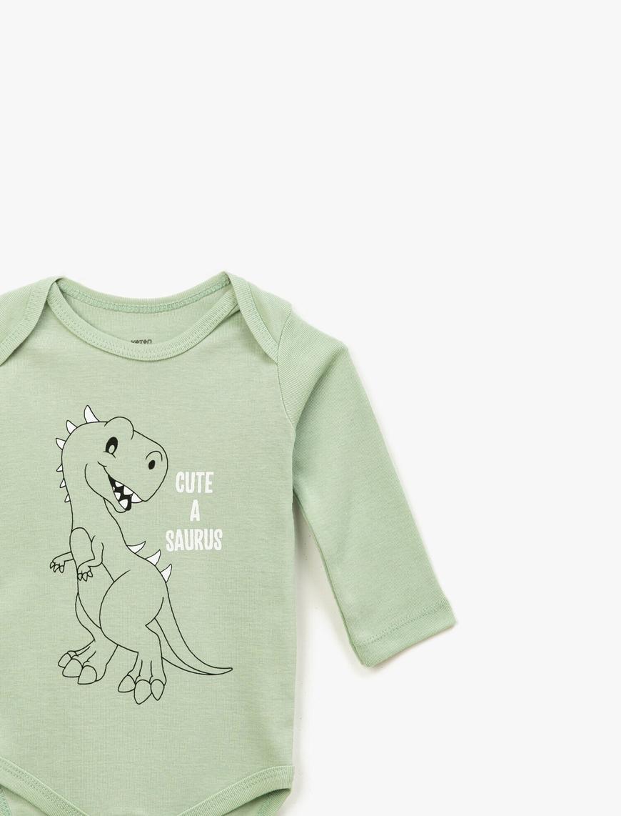  Erkek Bebek Pamuklu Baskılı Uzun Kollu Çıtçıtlı Body