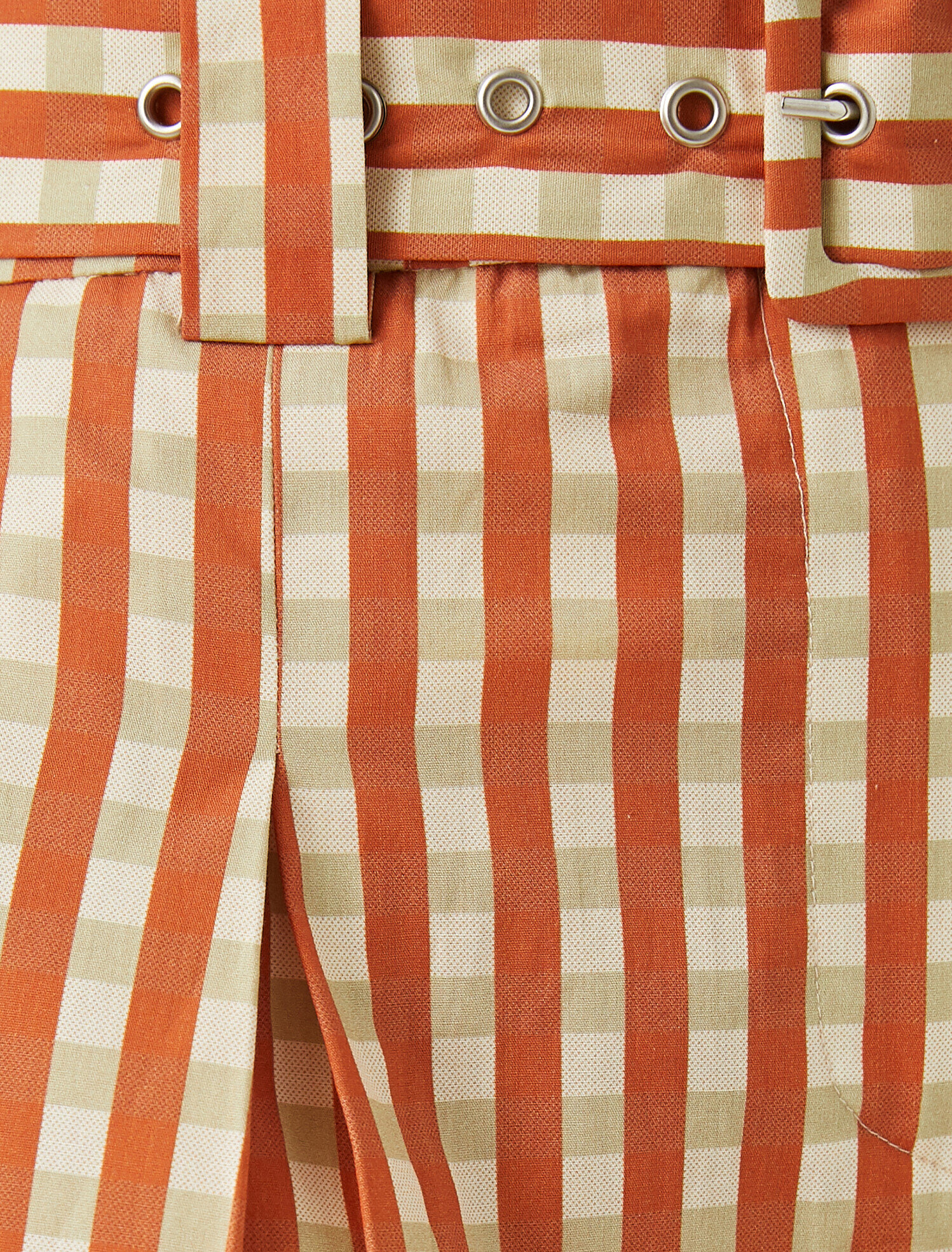   Kareli Şort Kemerli Pamuklu
