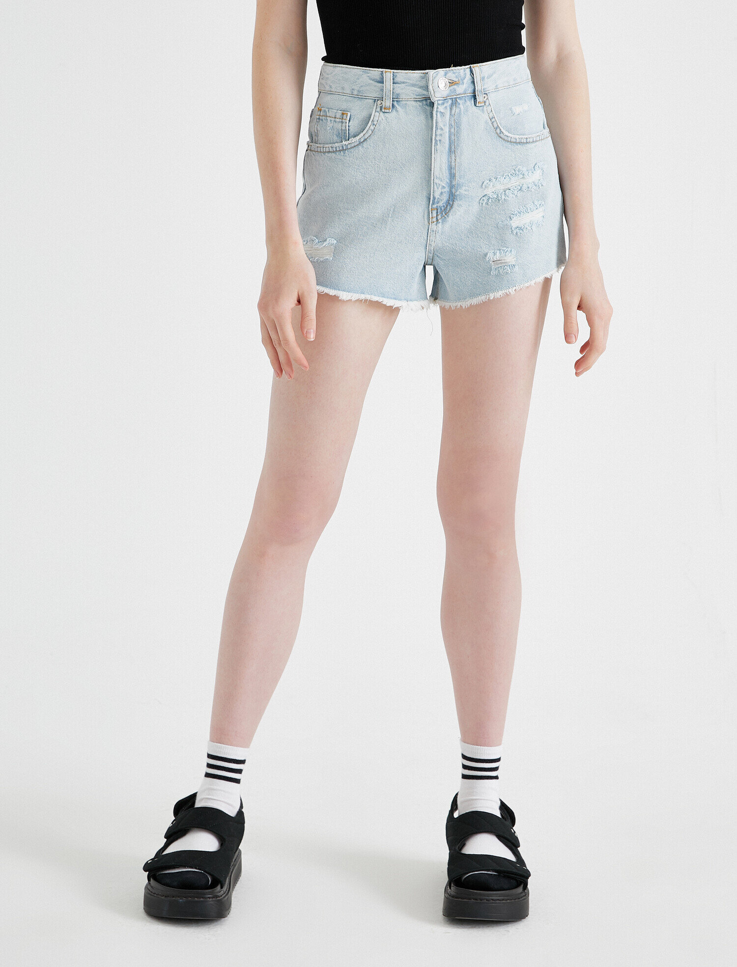   Yüksek Bel Kot Şort