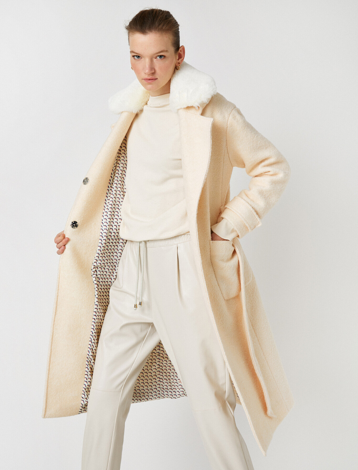   Suni Kürk Detaylı Kemerli Cepli Kaban