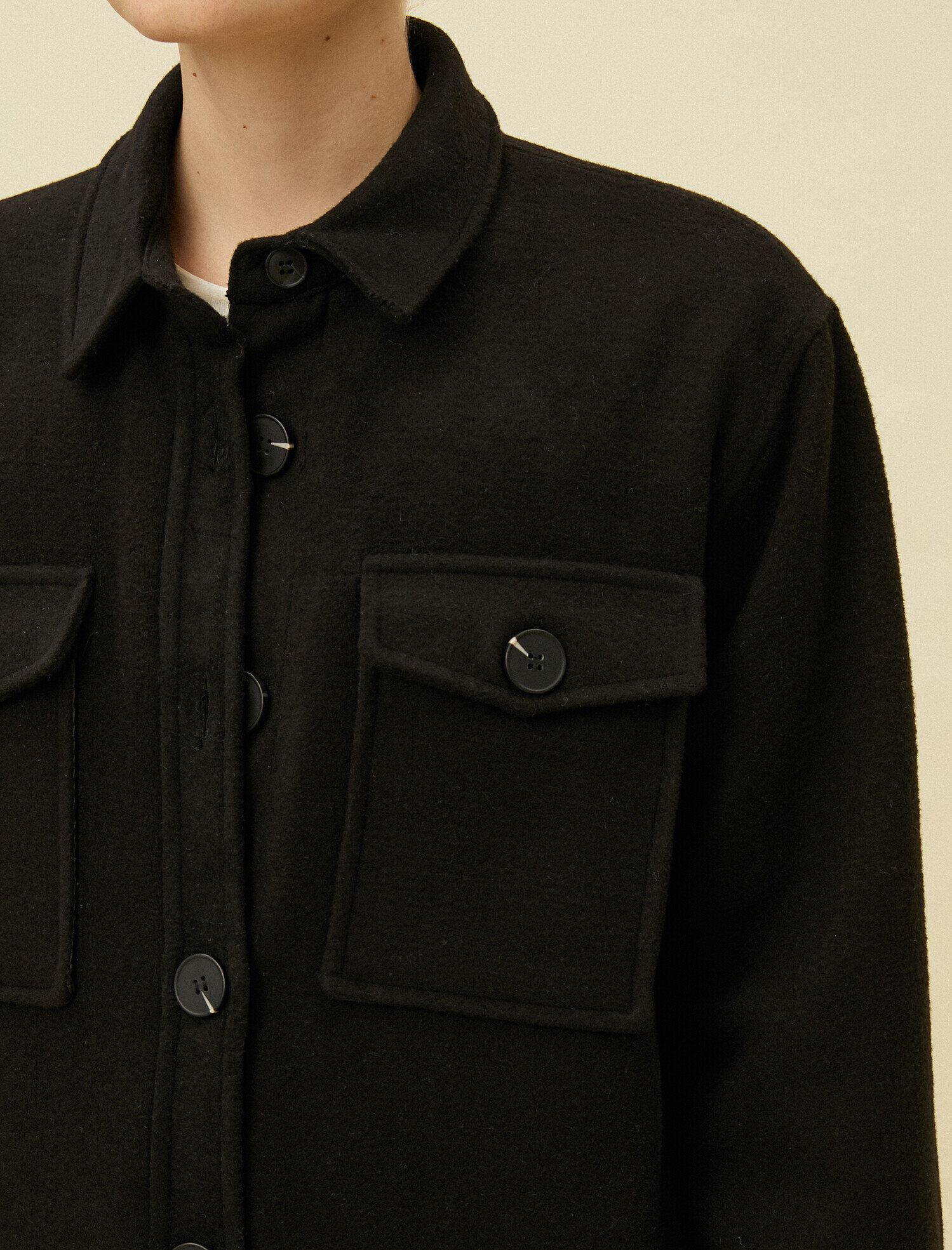   Gömlek Yaka Kapitoneli Astarlı Uzun Kaşe Ceket