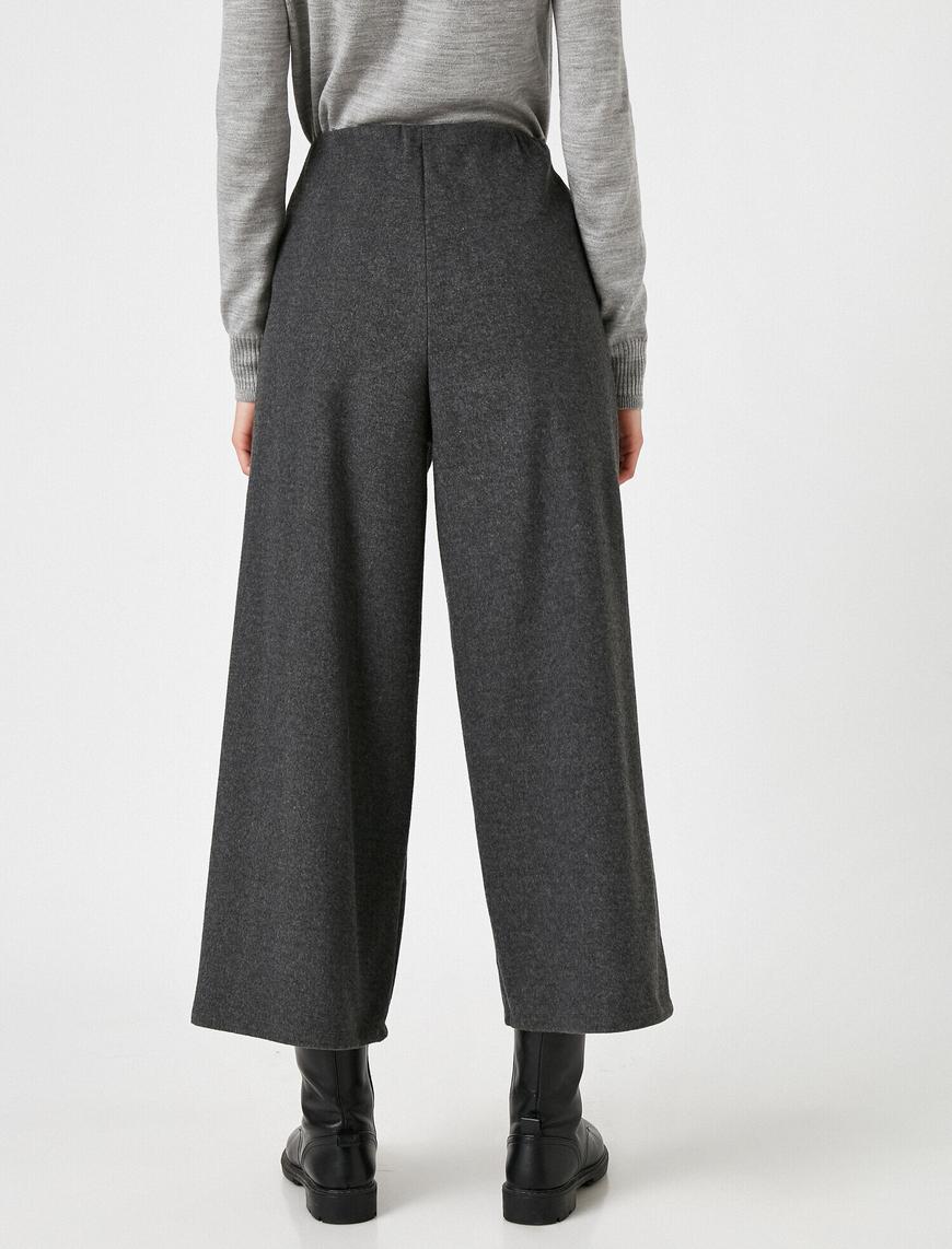   Düz Renk Geniş Paça Crop Pantolon