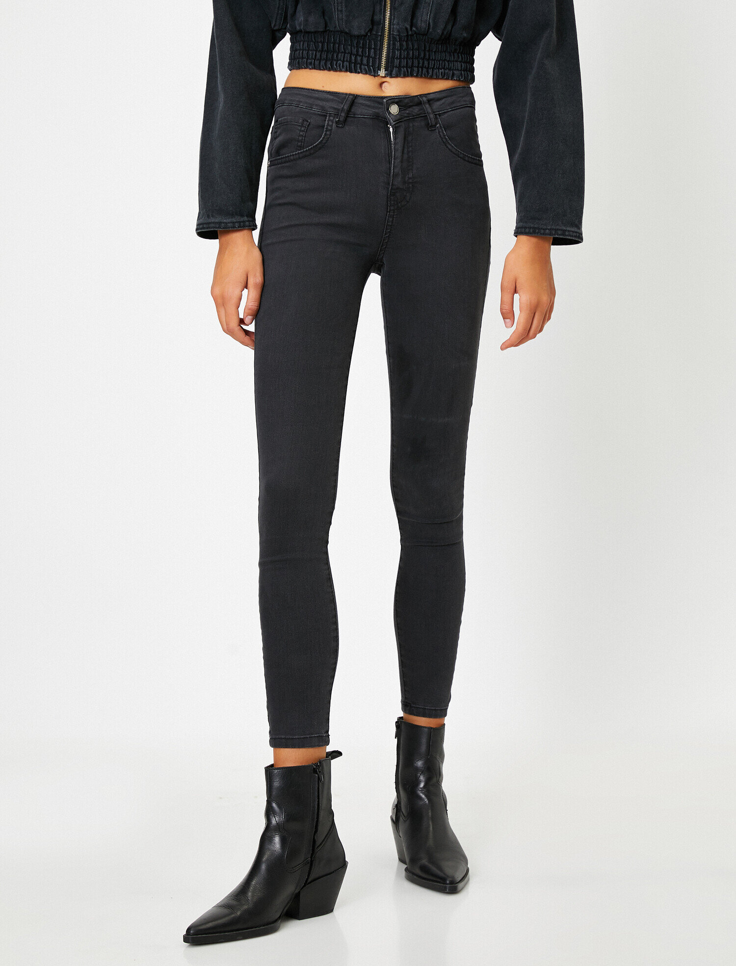 Dar Paça Kot Pantolon Dar Kesim Yüksek Bel - Carmen Jean