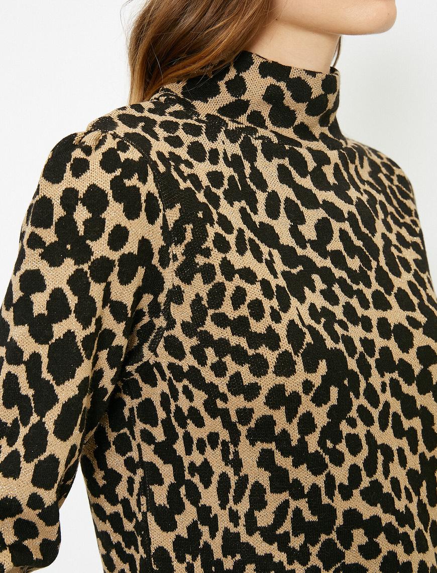   Leopar Desenli Triko Kazak