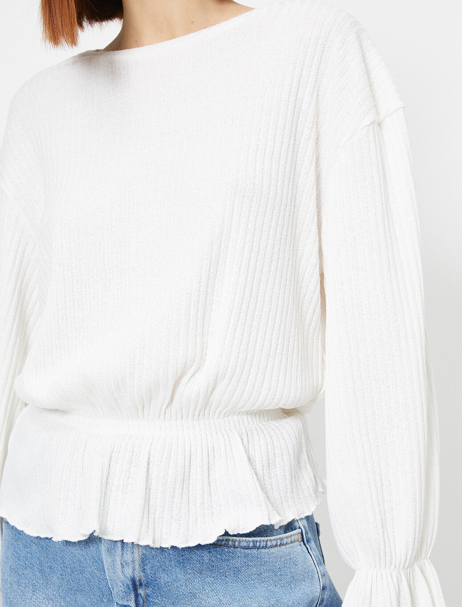   Uzun Kollu Tişört Etek Ucu Volanlı