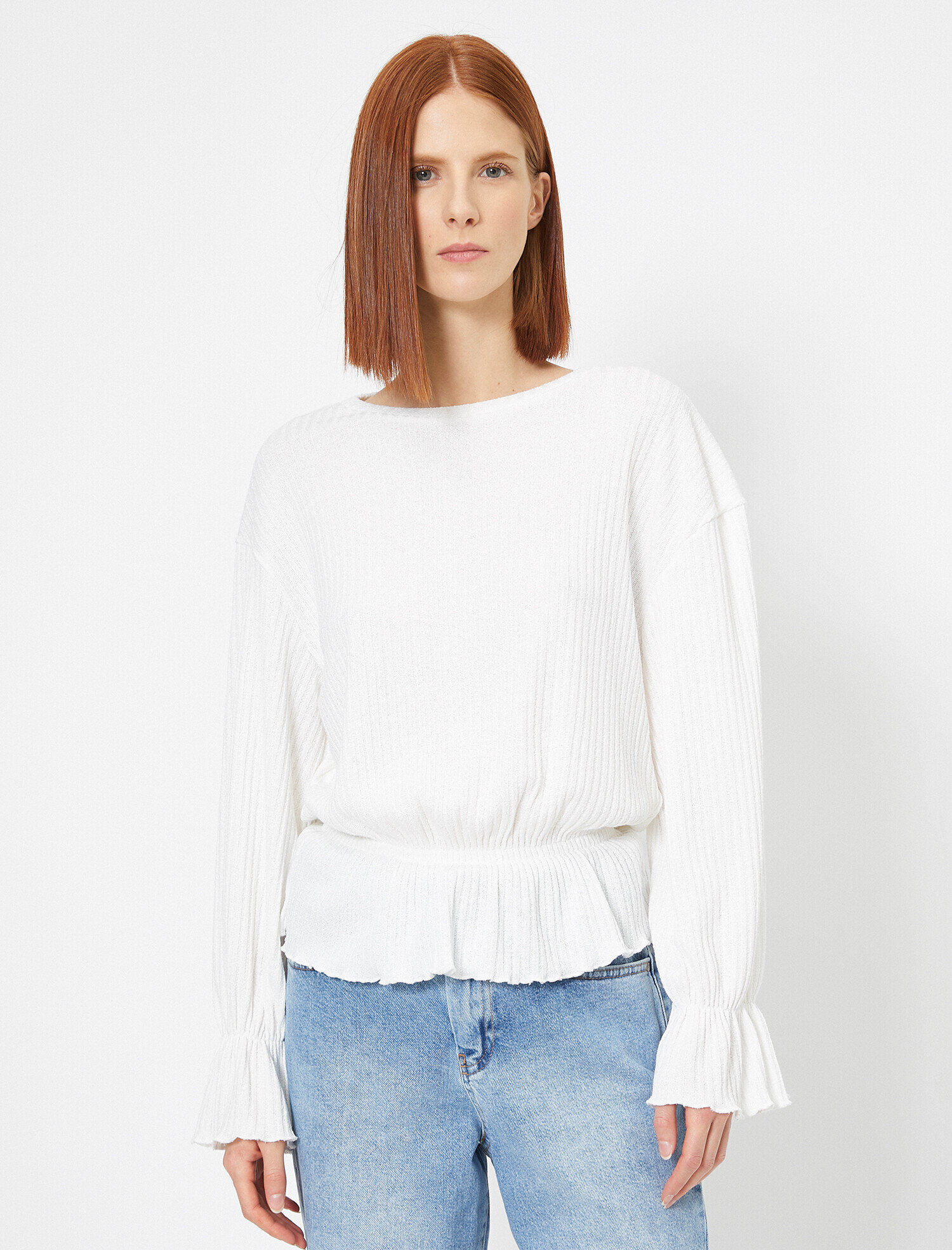   Uzun Kollu Tişört Etek Ucu Volanlı