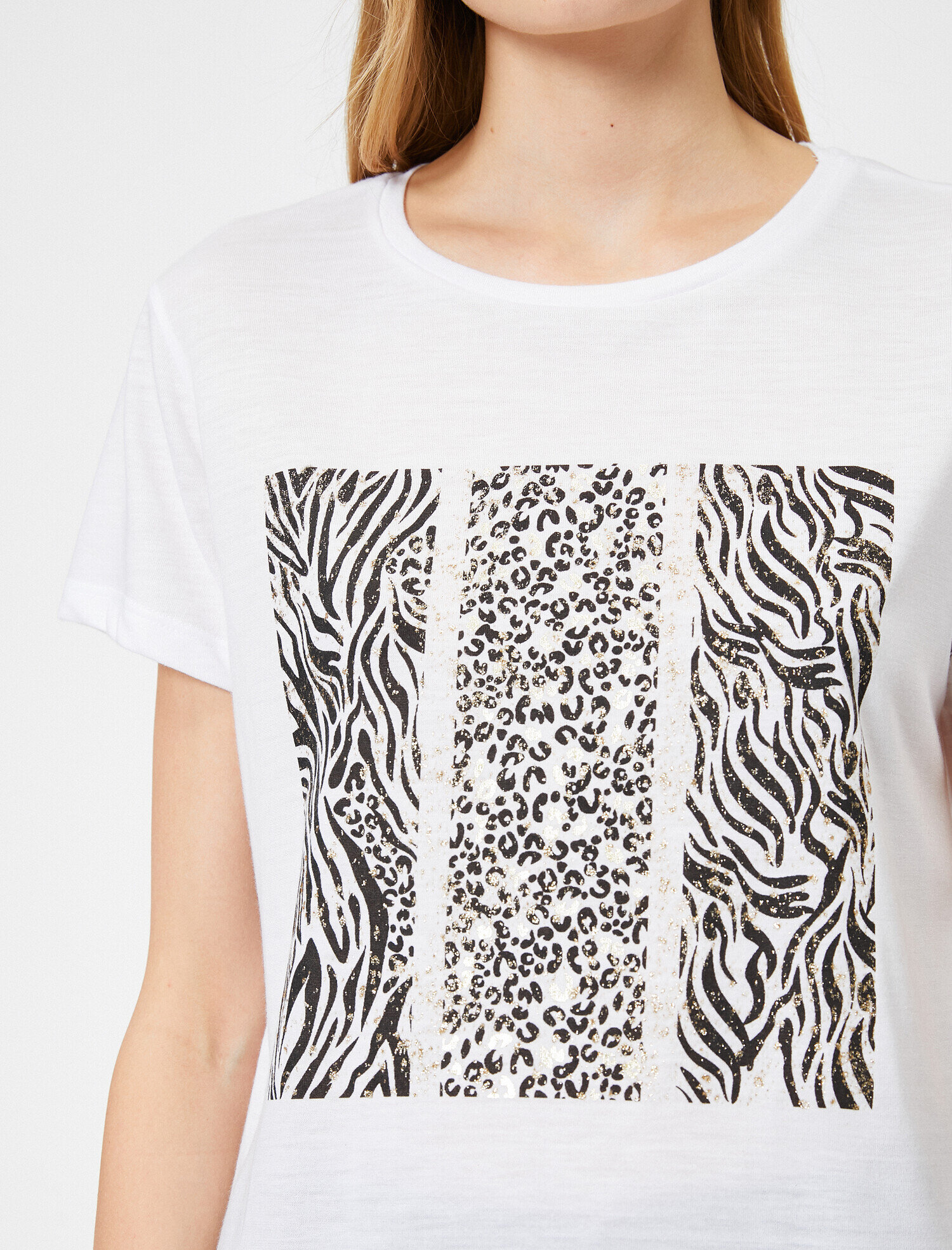   Leopar/Zebra Baskılı Bisiklet Yaka Standart Kalıp Tişört