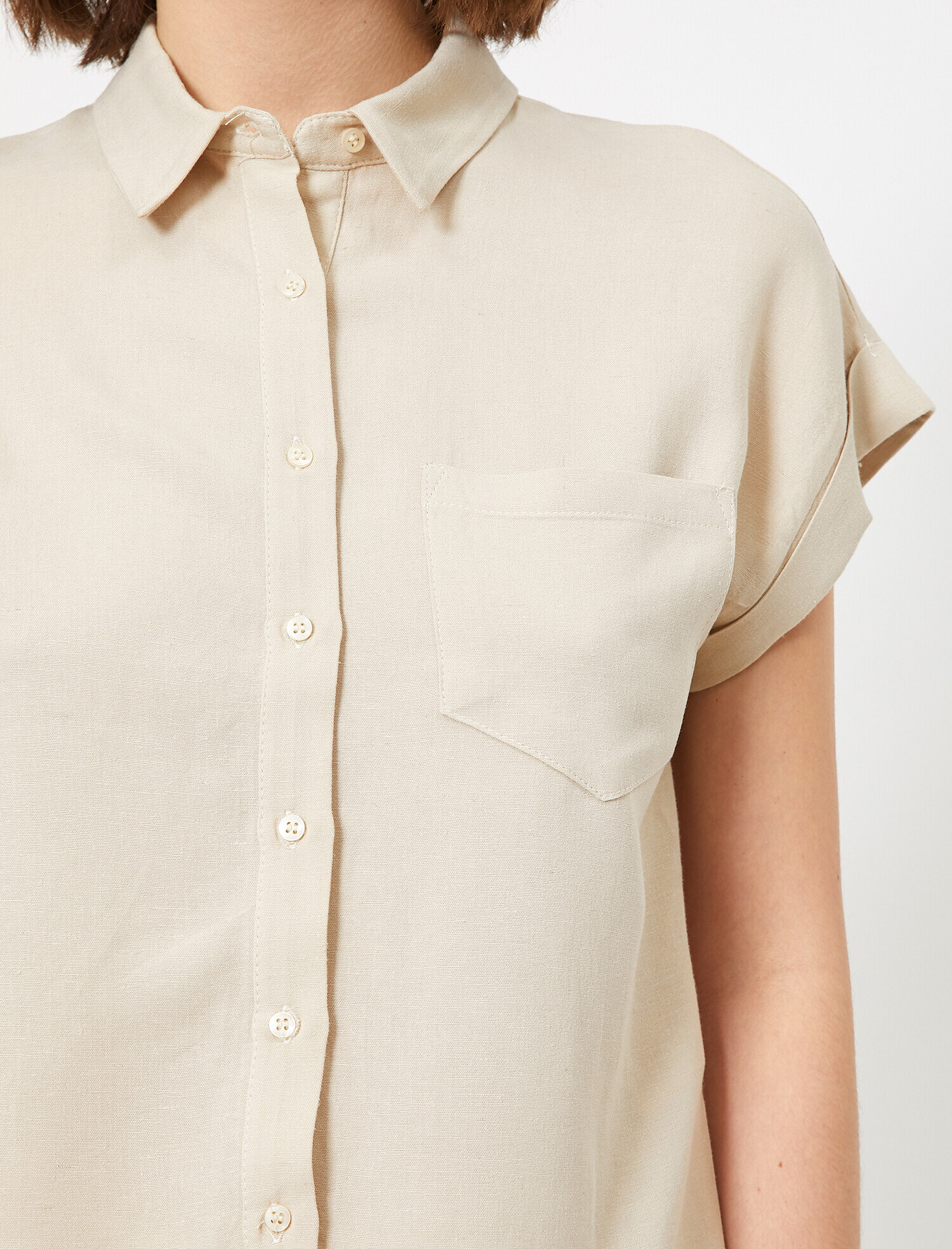   Cep Detaylı Gömlek Keten Karışımlı