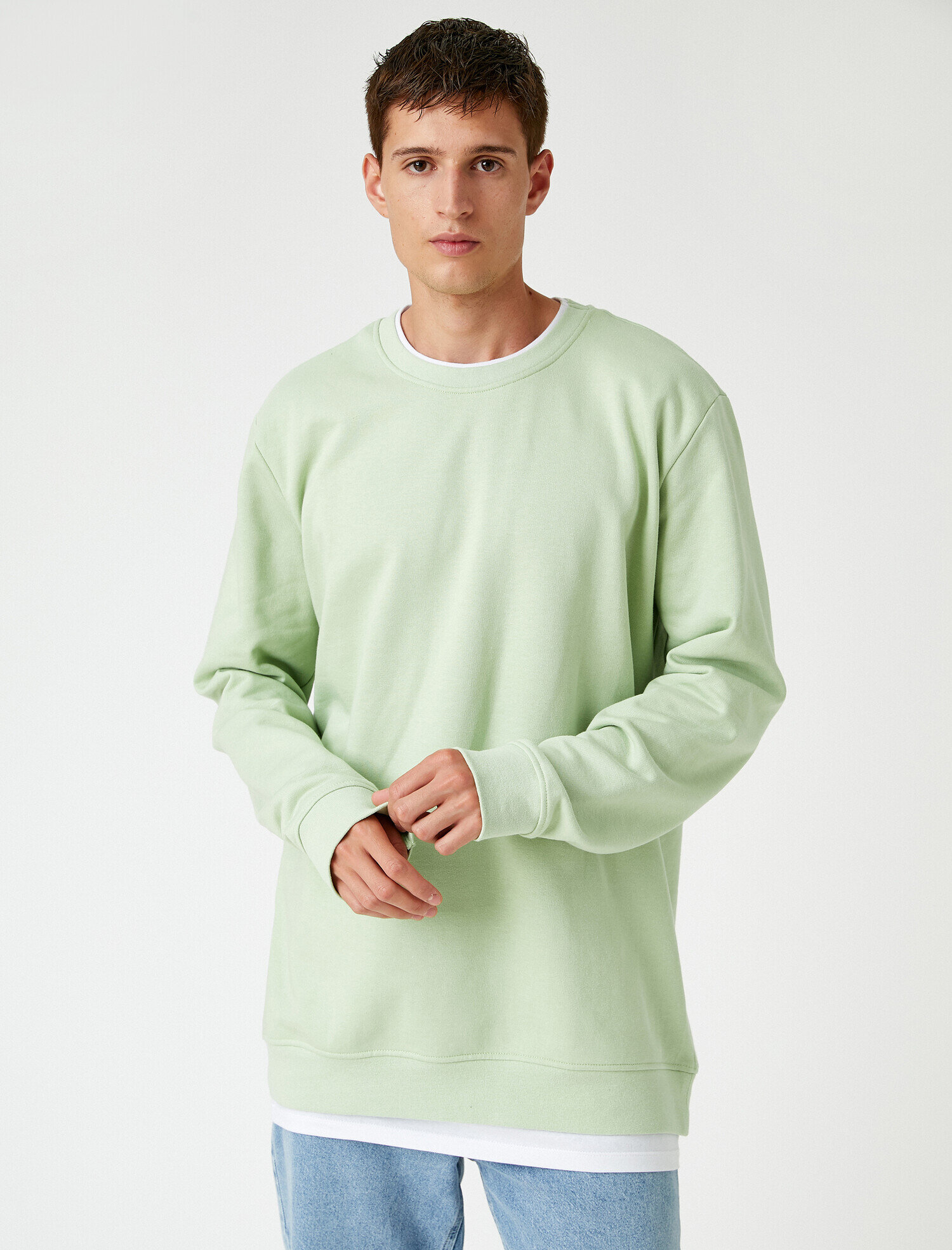 Basic Sweatshirt Şardonlu Bisiklet Yaka