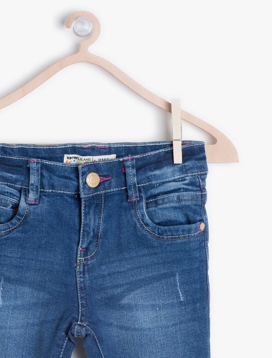  Kız Çocuk Kot Pantolon Pamuklu Uzun Dar Paça Destroyed - Skinny Jean