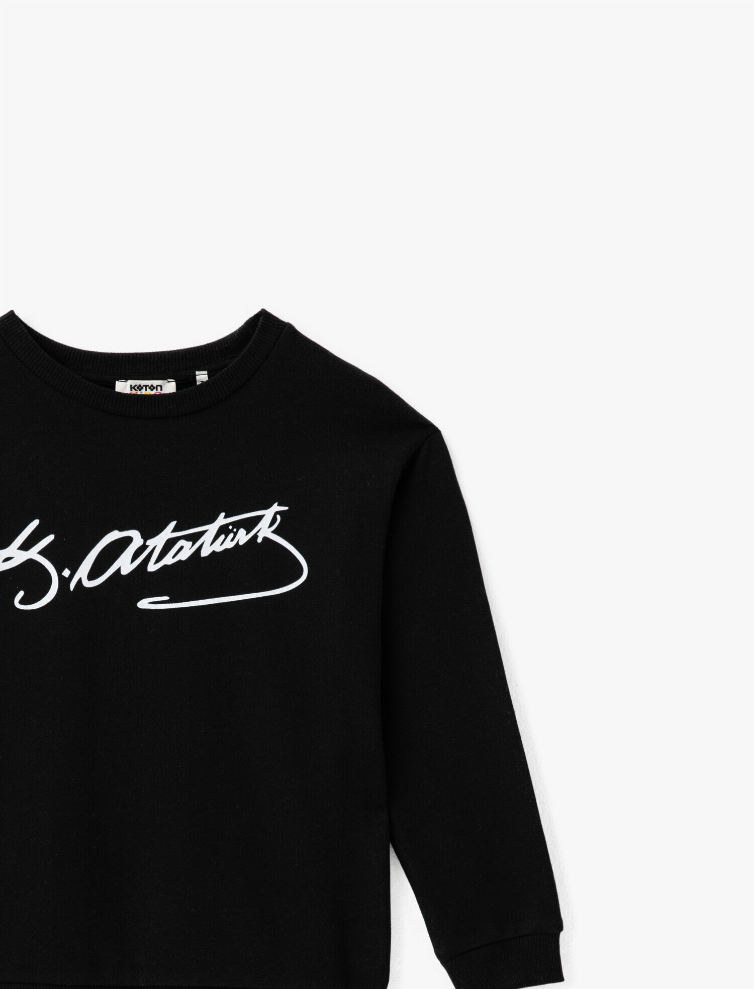 Kız Çocuk Atatürk Baskılı Bisiklet Yaka Pamuklu Sweatshirt