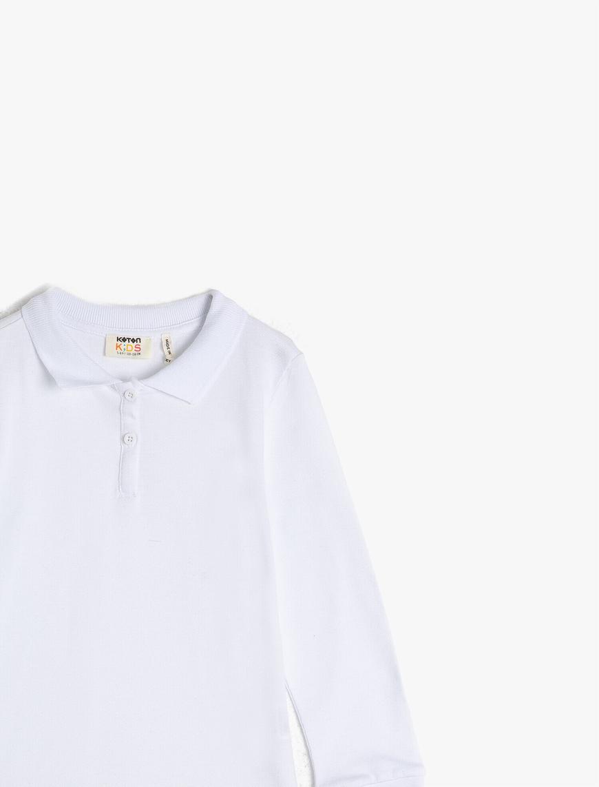  Kız Çocuk Polo Yaka Uzun Kollu Basic Pamuklu Tişört