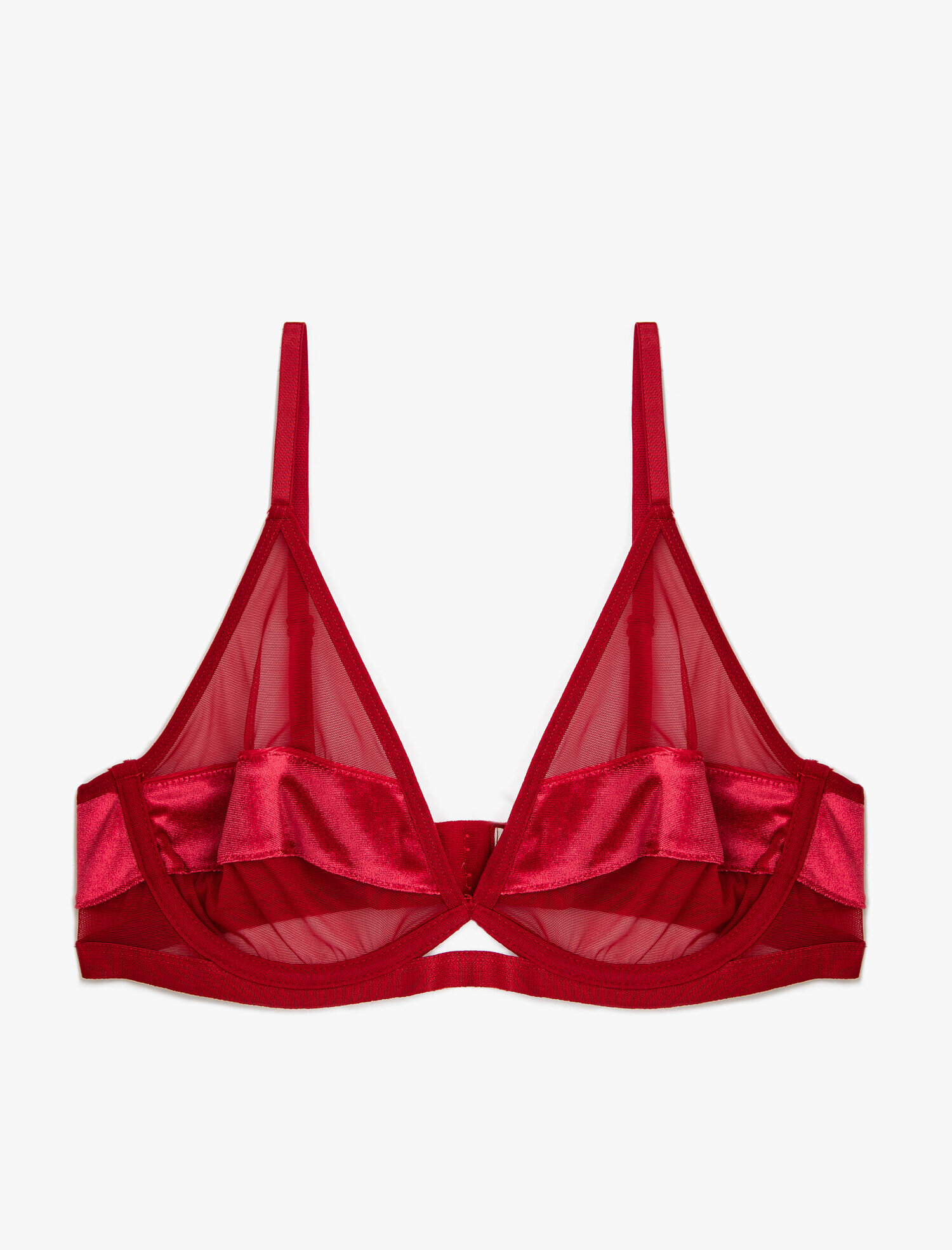   Kadife Detaylı Balen Destekli Kapsız/Pedsiz Dolgusuz Wire Sütyen