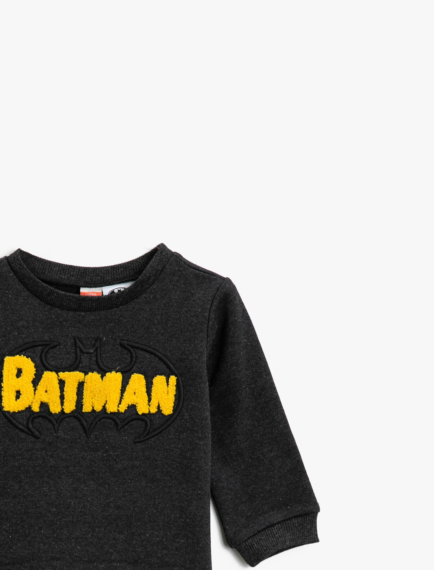 Erkek Bebek Batman Lisanslı İşlemeli Bisiklet Yaka Uzun Kollu Sweatshirt