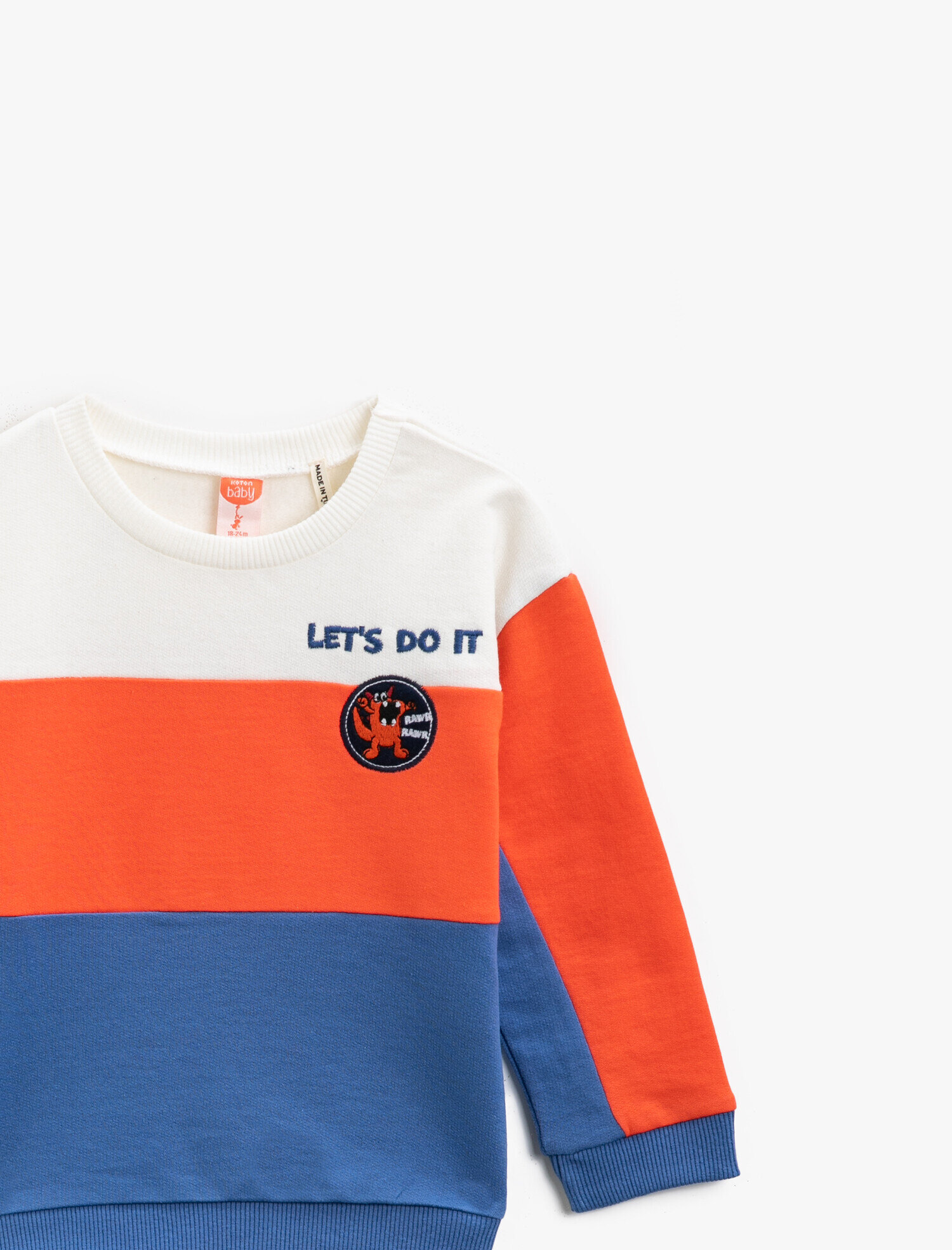 Erkek Bebek Renk Bloklu Pamuklu Bisiklet Yaka Uzun Kollu Sweatshirt