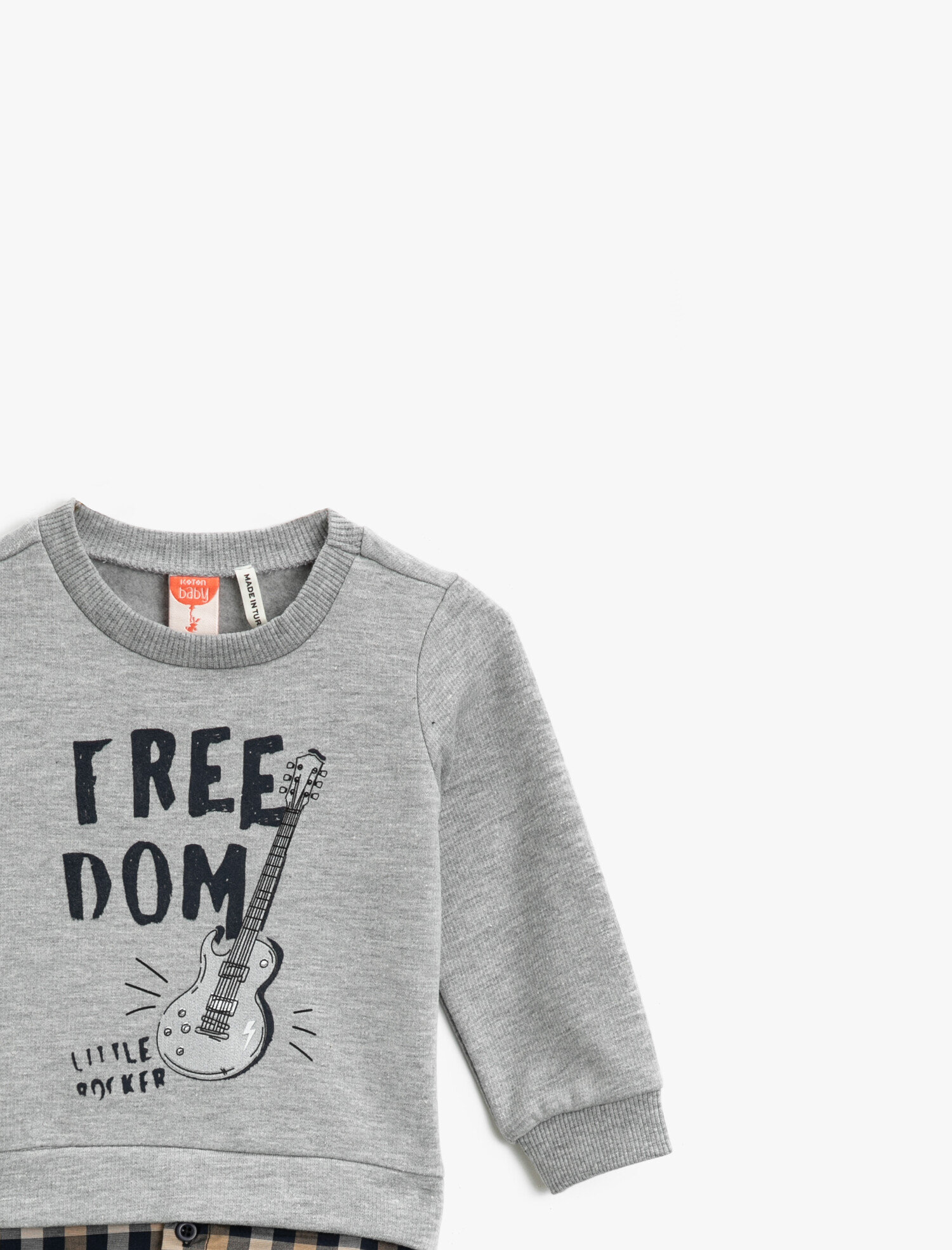  Erkek Bebek Kareli Baskılı Bisiklet Yaka Uzun Kollu Sweatshirt