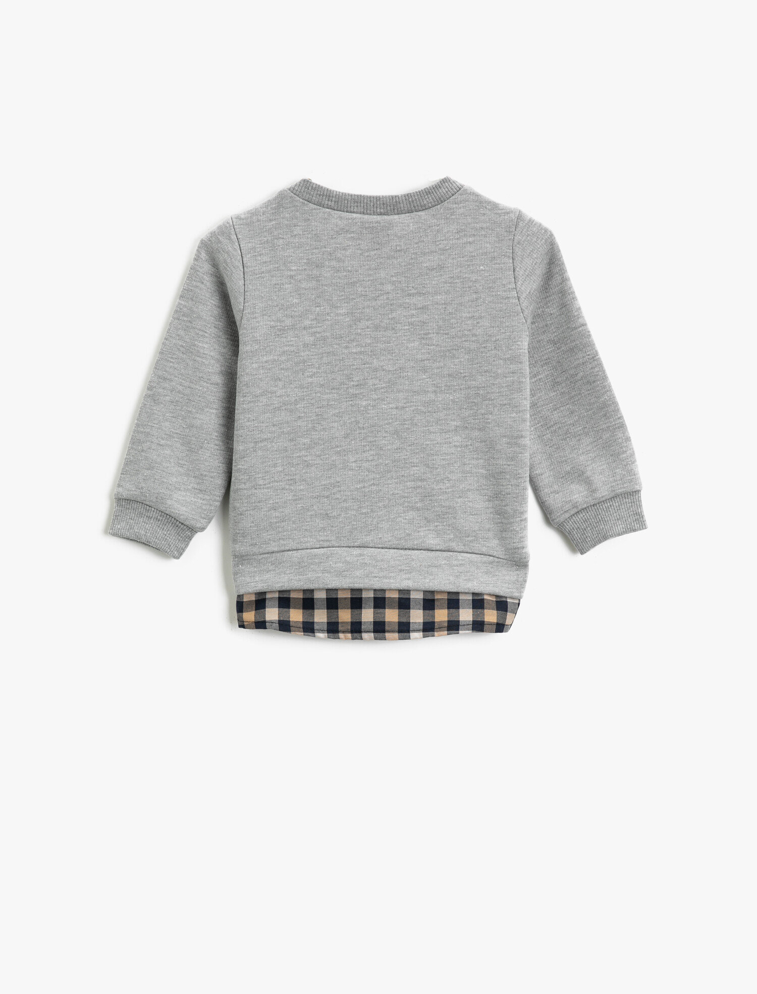  Erkek Bebek Kareli Baskılı Bisiklet Yaka Uzun Kollu Sweatshirt