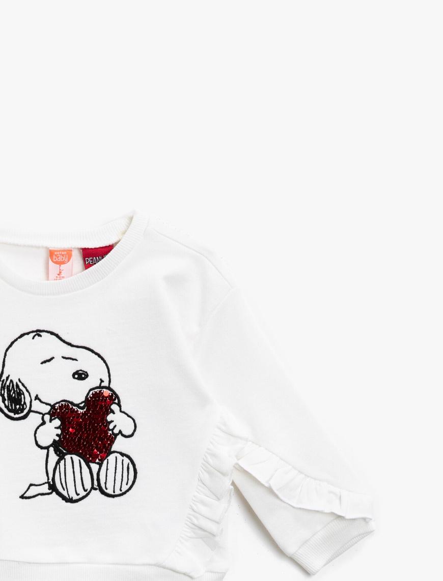  Kız Bebek Pamuklu Snoopy Lisanslı Baskılı Bisiklet Yaka Sweatshirt