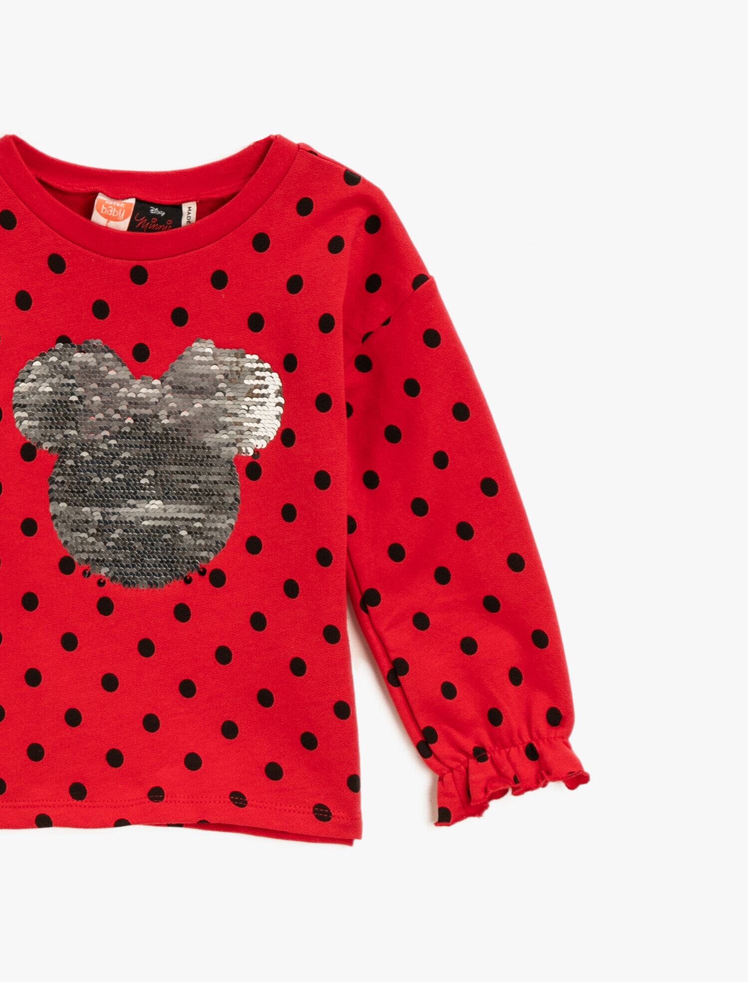 Kız Bebek Pamuklu Minnie Mouse Lisanslı Pullu Puantiyeli Sweatshirt