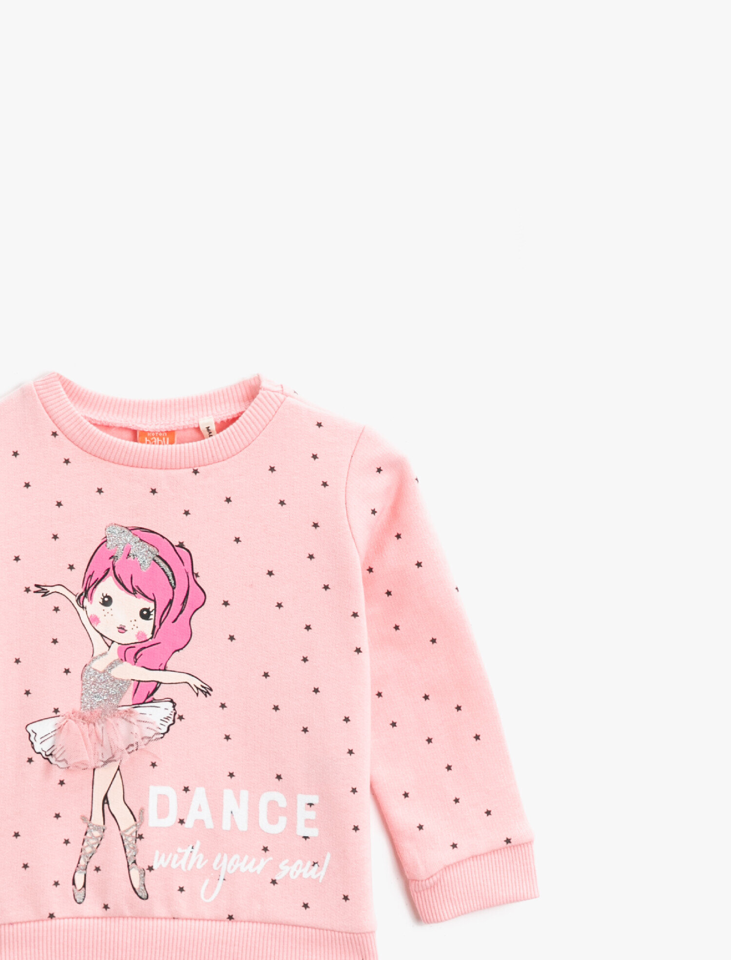  Kız Bebek Pamuklu Bisiklet Yaka Uzun Kollu Baskılı Sweatshirt